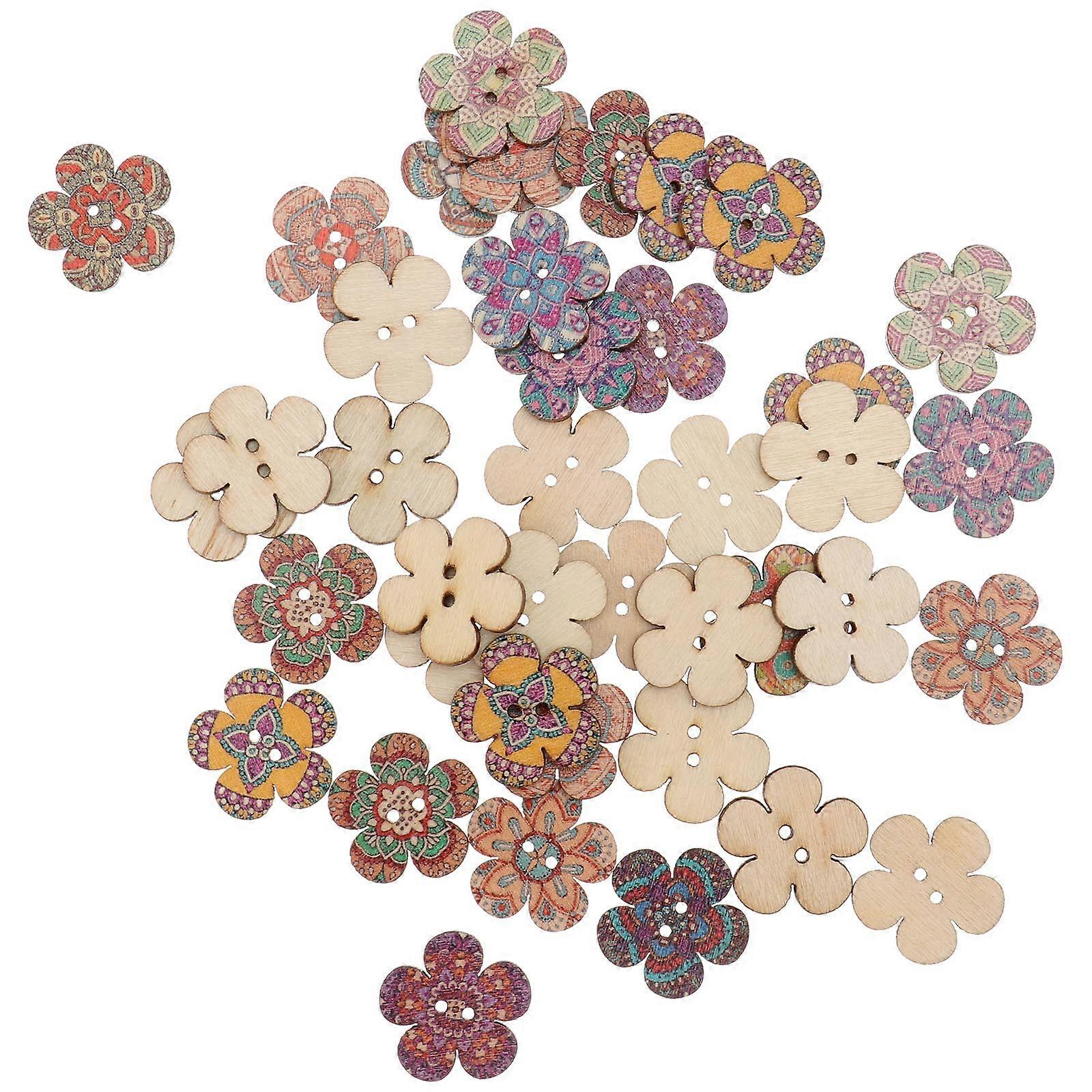 100 Pcs Colorful Buttons DIY Crafting Projects Decorations Flower Sewing Buttons Mixed Wooden Buttons Wooden Flower Button