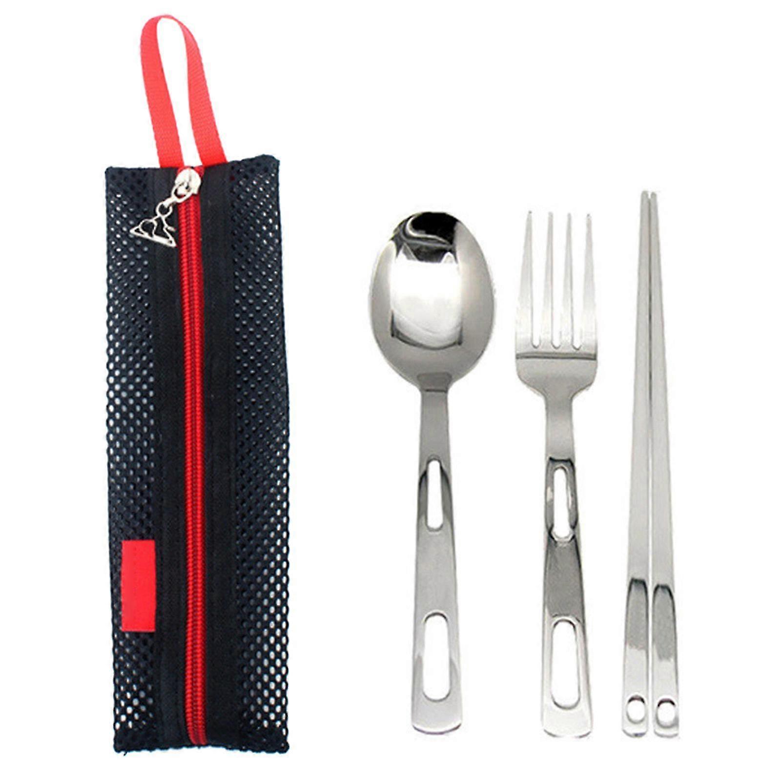 3pcs/set Dinnerware Spoon Fork Chopsticks Set Travel Cutlery Tableware With Bag
