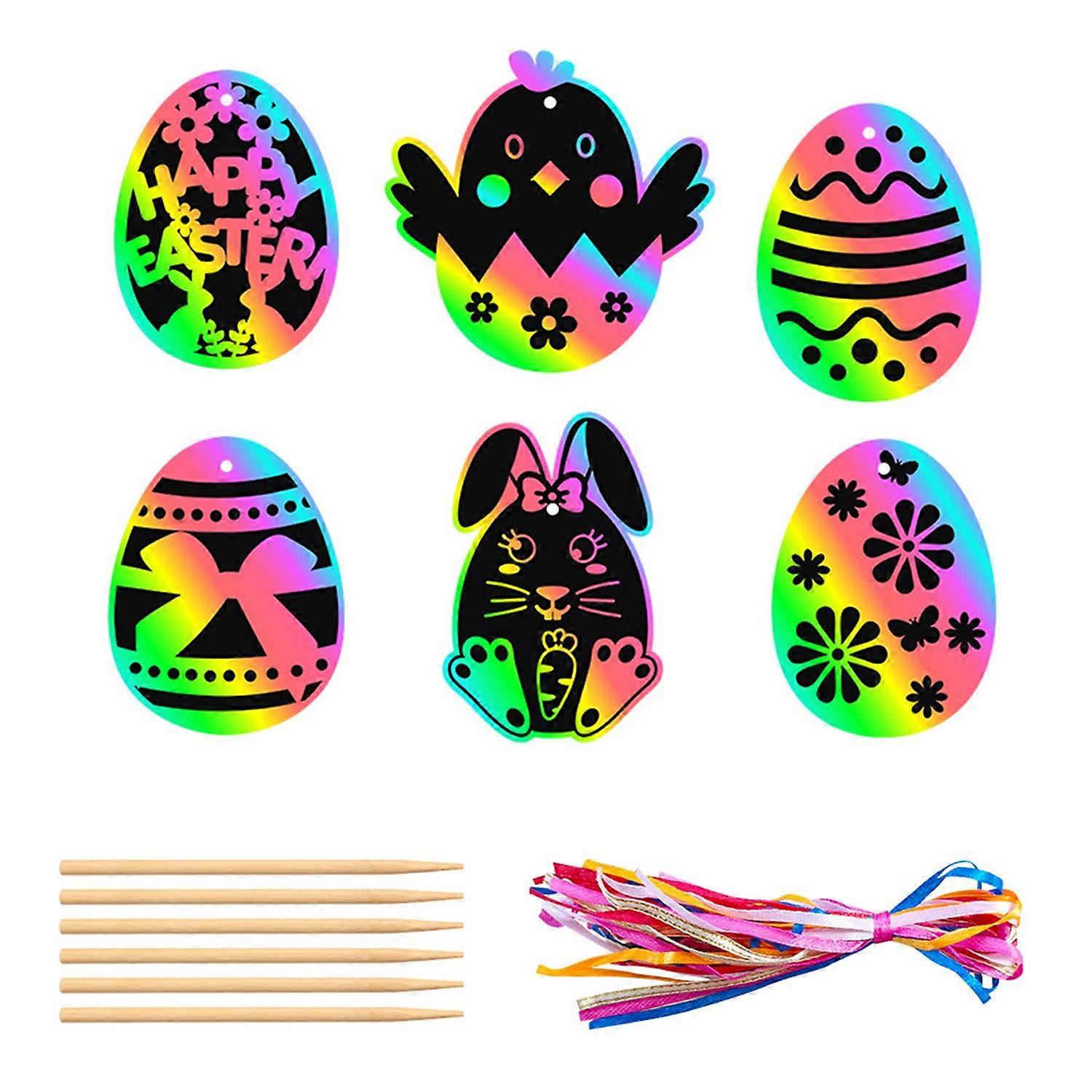 Easter Scratch Paper Kit for Kids Bunny Rainbow Scratch Art Set DIY Easter Hanging Ornament for