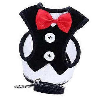 Dog Harness Leash Bow Tie Breathable Comfortable Durable Dog Harness and Leash Set for Walking Black