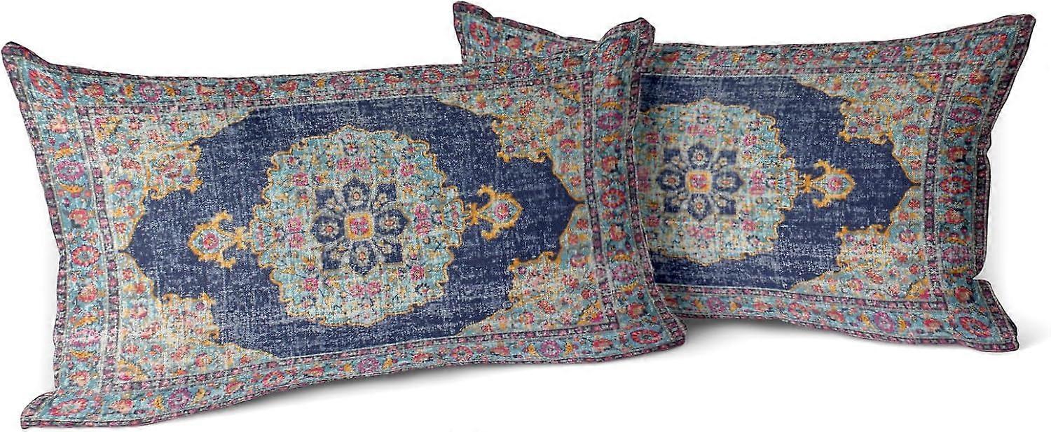 Boho Throw Pillow Covers 12x20 inch Set of 2,Soft Pillowcases Monaco Rug Persian Carpet Pattern Decorative Sofa Living Room Bed Square Pillow Case Cus