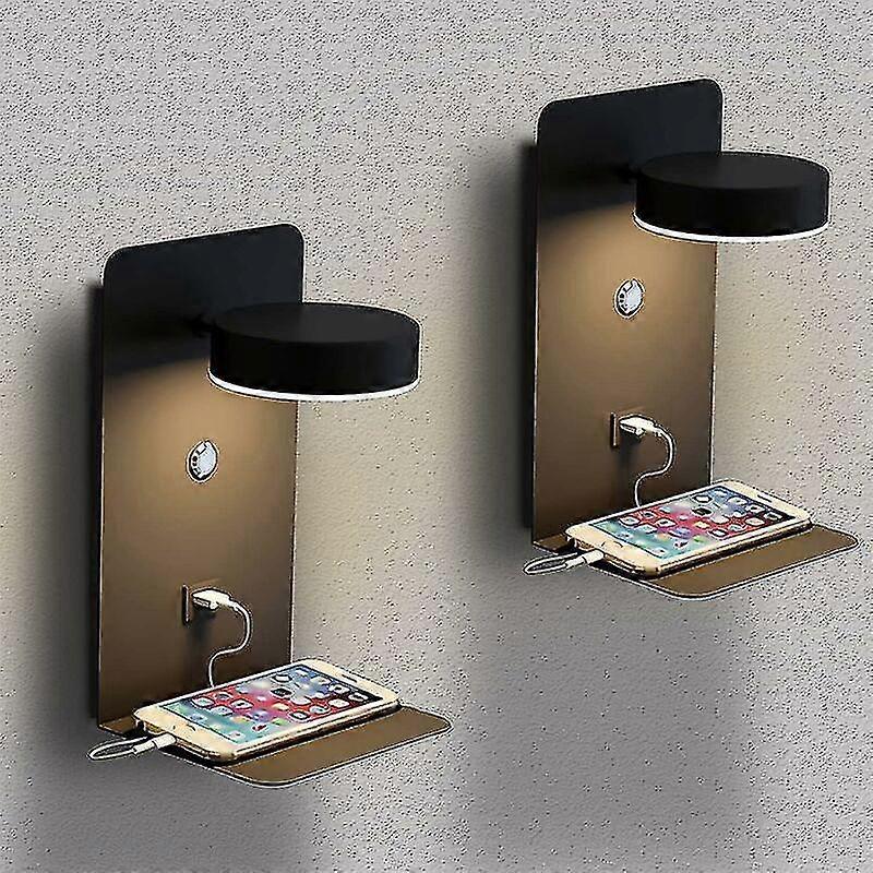 Lot de 2 appliques murales d'intérieur à LED avec port USB, 12 W, tricolores, à intensité variable, modernes, avec interrupteur, lampe de lecture murale, lampe de chevet rotative à 330 °, éclairage N