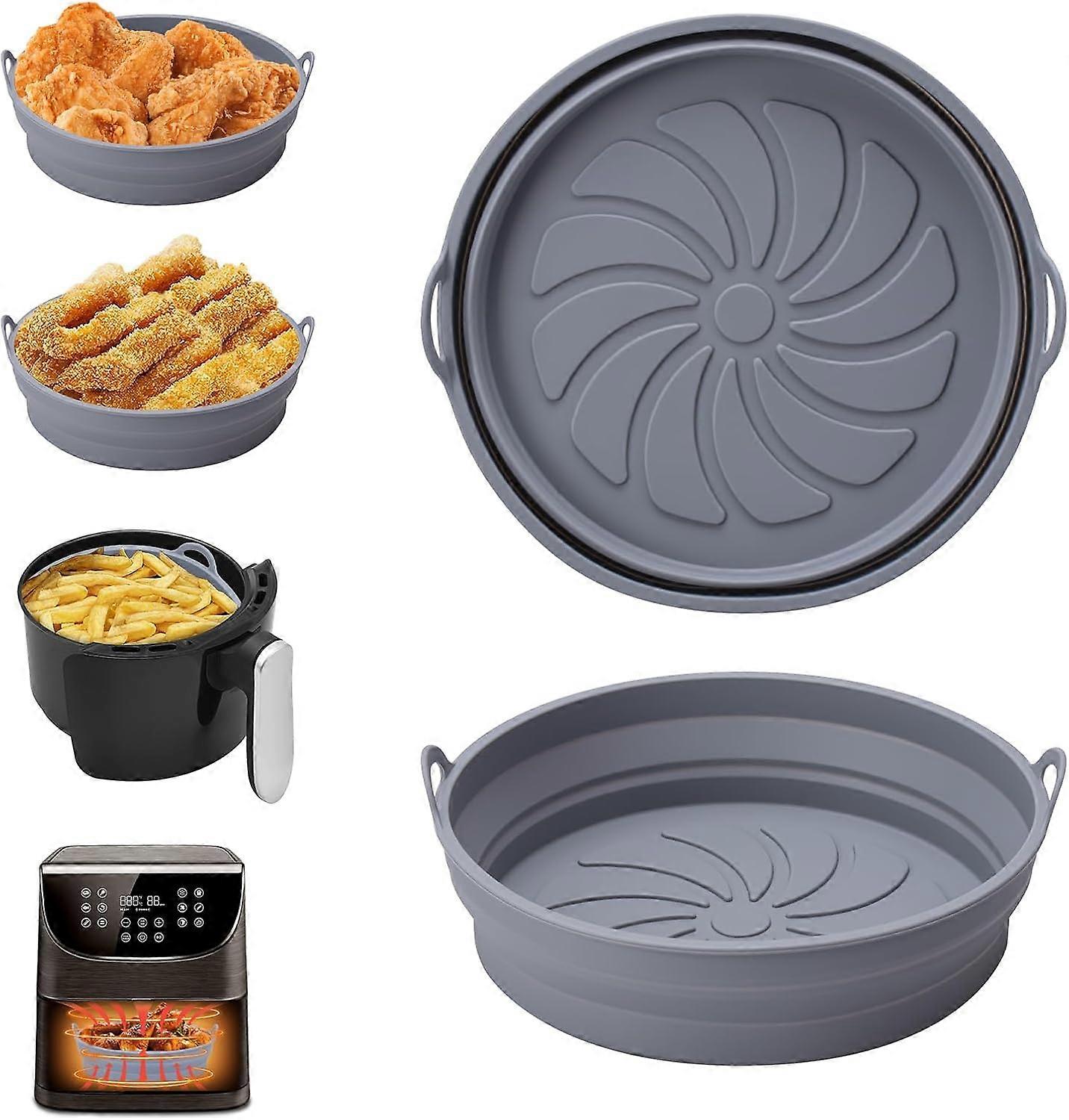 Air Fryer silikonfoder, 2PCS Återanvändbara Airfryer-tillbehör, Korg Vikbar Bakplåt, För Mikrovågsugn, Ugn, Grå