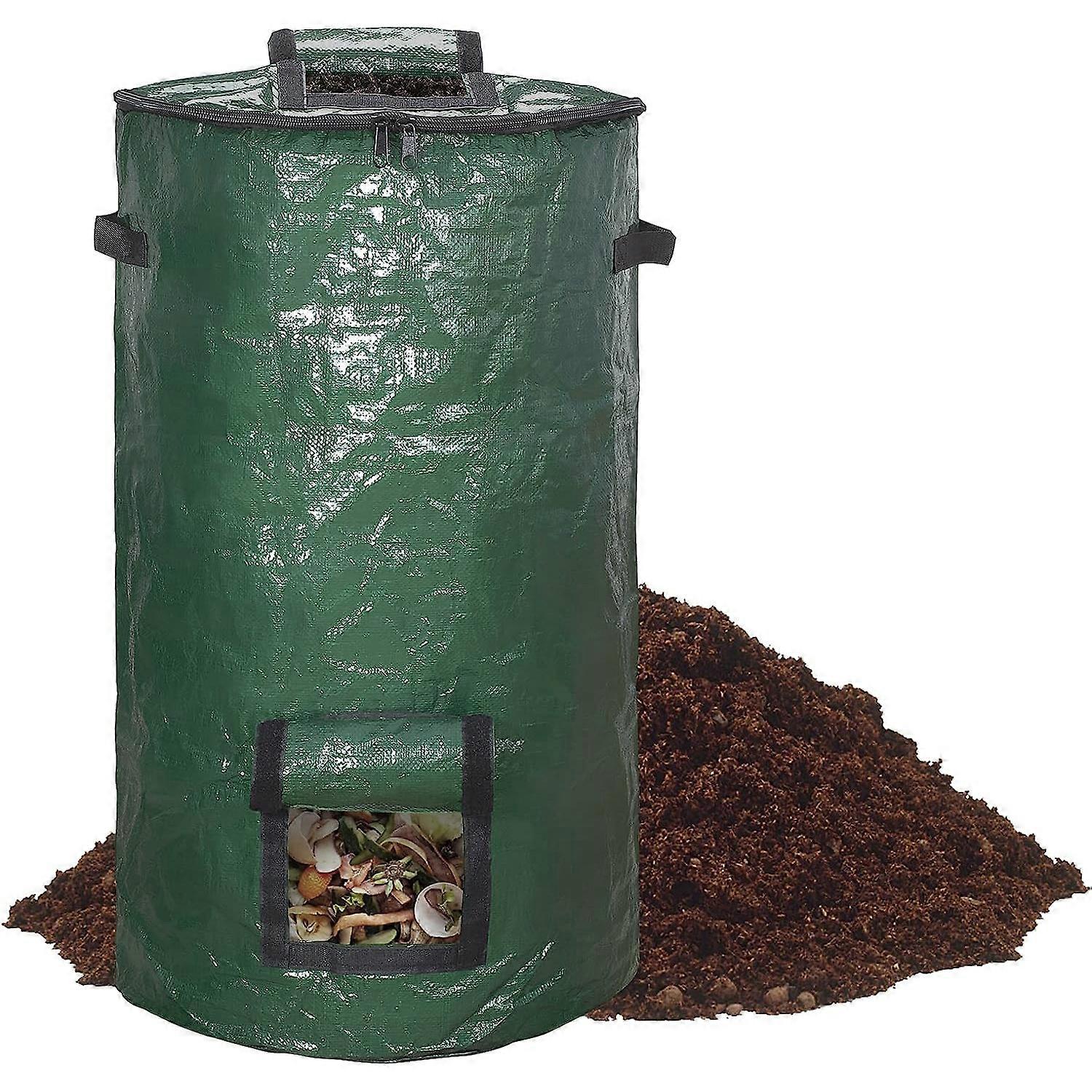 Garden Waste Bag, Reusable Composting Bag, Heavy-Duty Padded Handles, 65 Gallon Size, Durable Green Material