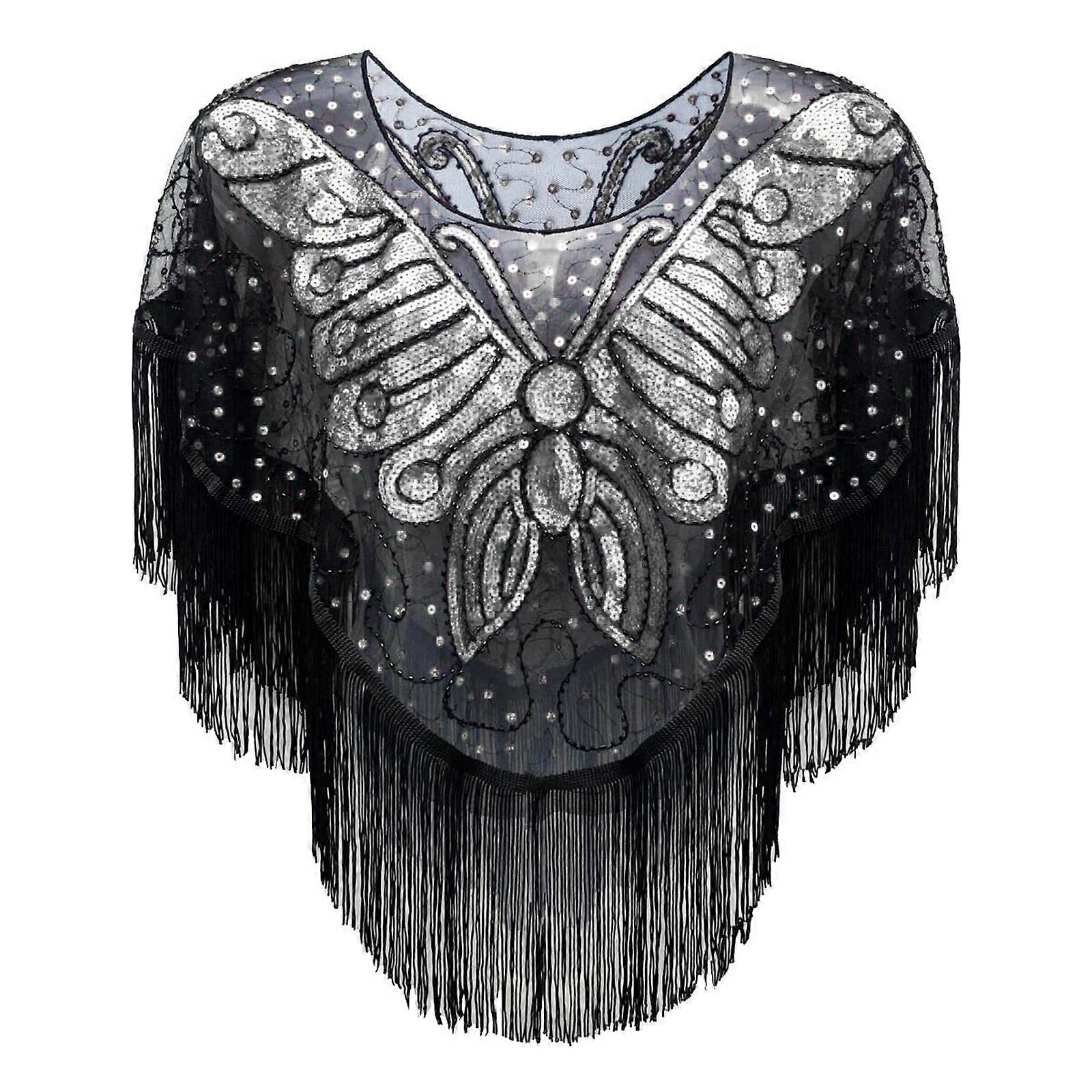 Paillettes Décoration Soirée Wrap Sweet Styles Filles Ponchos Accessoire de mariée pour Flapper Tenues et Événement noir argent