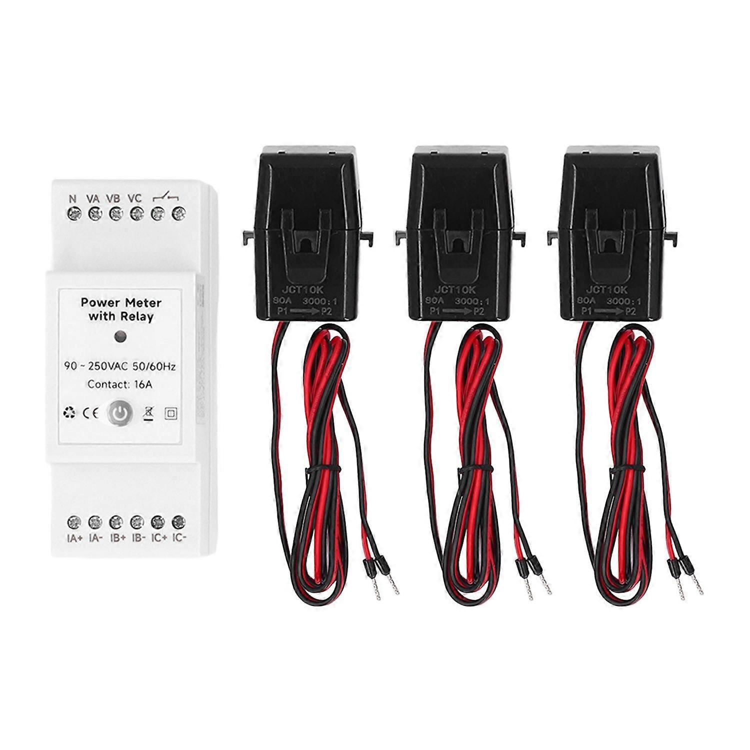 Home Energy Meter 90‑250VA 3 Phase Current Voltage Amperage Energy Meter with 3 Clamp Current Transf