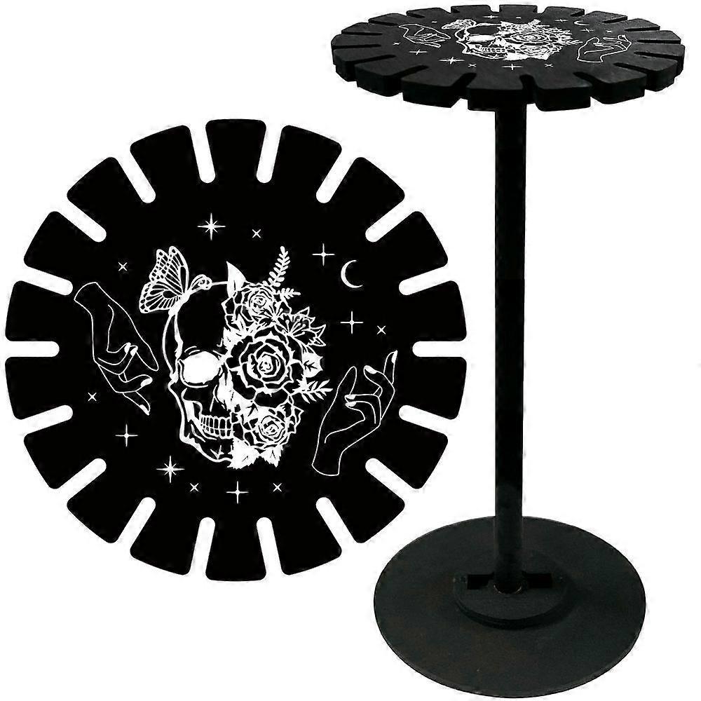 Wooden Wheel Wooden Display Shelf Black Holder Stand Rustic Divination Pendulum Storage Rack Witch Stuff Skull 120x10mm Hole: 20mm