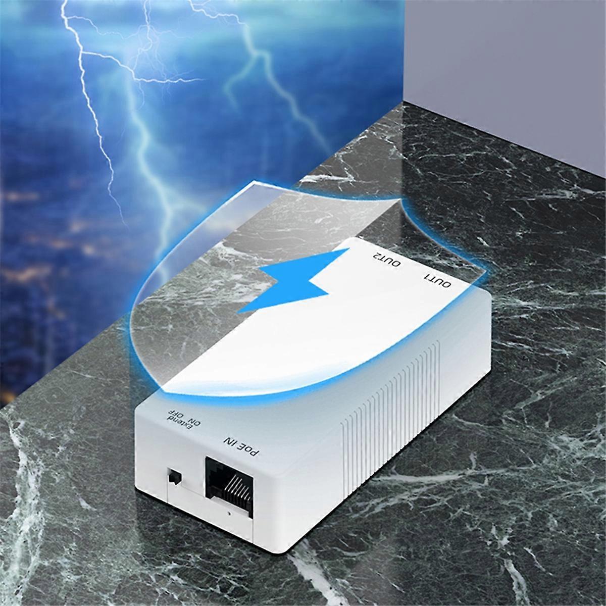 2 Port Gigabit POE Repeater 1 to 2 PoE Extender with IEEE802.3af/At Lighting Protection PlugandPlay 48V 30W