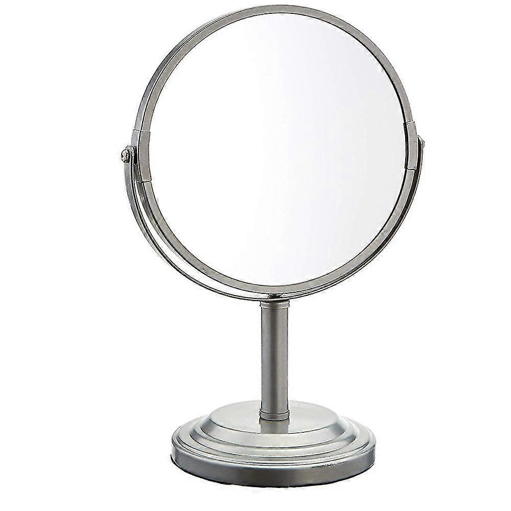 Bathroom Vanity Double Sided Freestanding Pedestal Makeup And Shaving Mirror Regular View And 3x Magnification