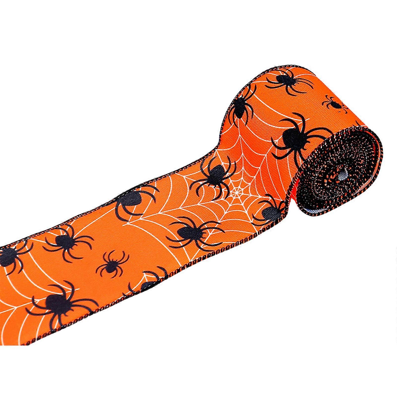 Decorative Halloween Wide Ribbon 6.4cm width with Wire Edged for Festival Gift Wrapping Crafting Project Wreath Ribbon