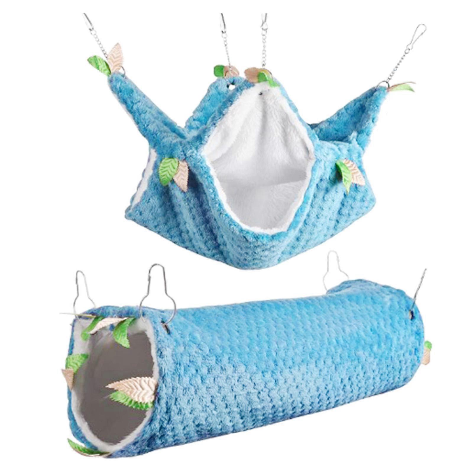 Plush Pet Tunnel Hammock Hideaway Tunnel Playtube Toy Double Layer Sleeping Bed Small Animals Hamster Cozy Winter House Blue