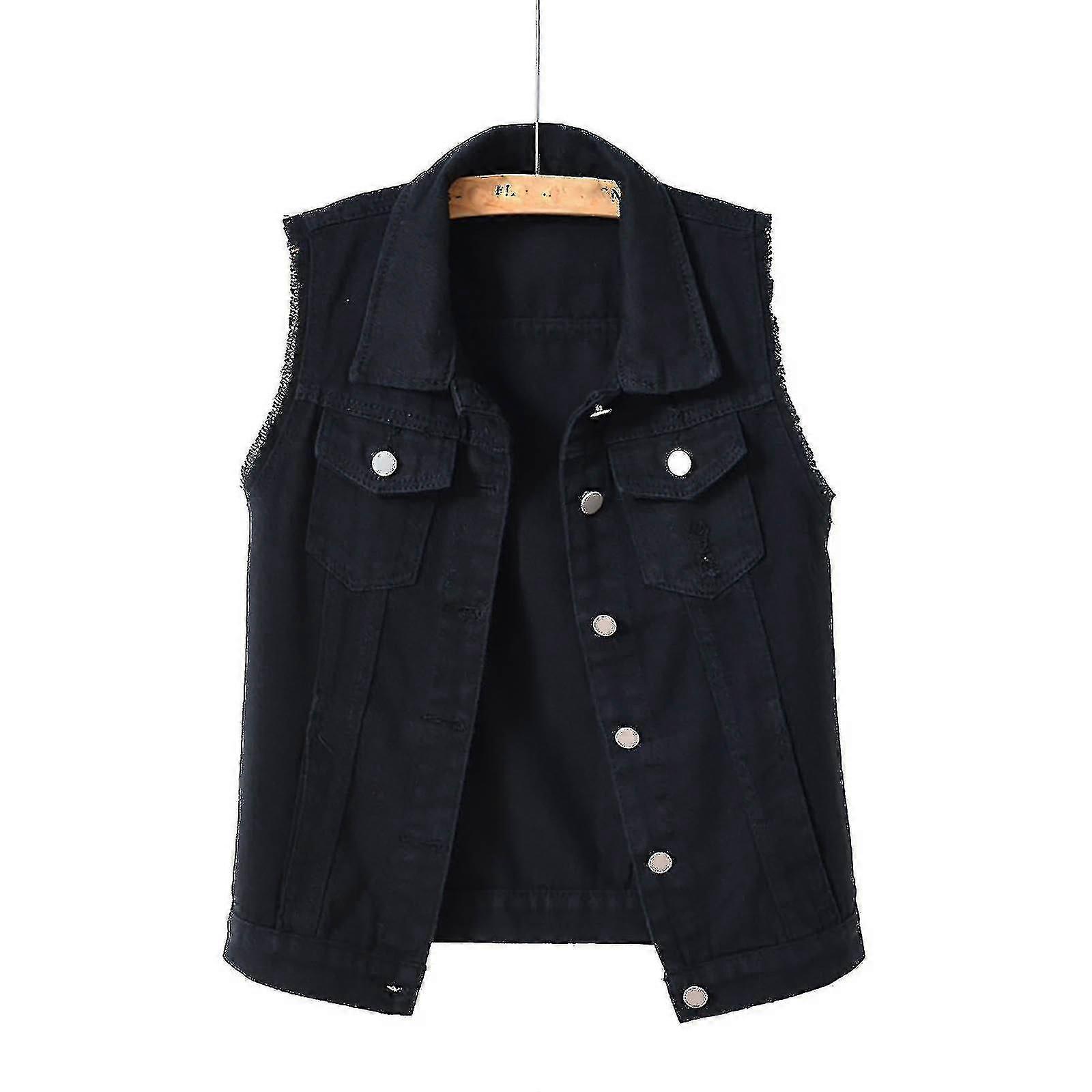 Women's Solid Sleeveless Denim Jacket Spring Autumn Coats