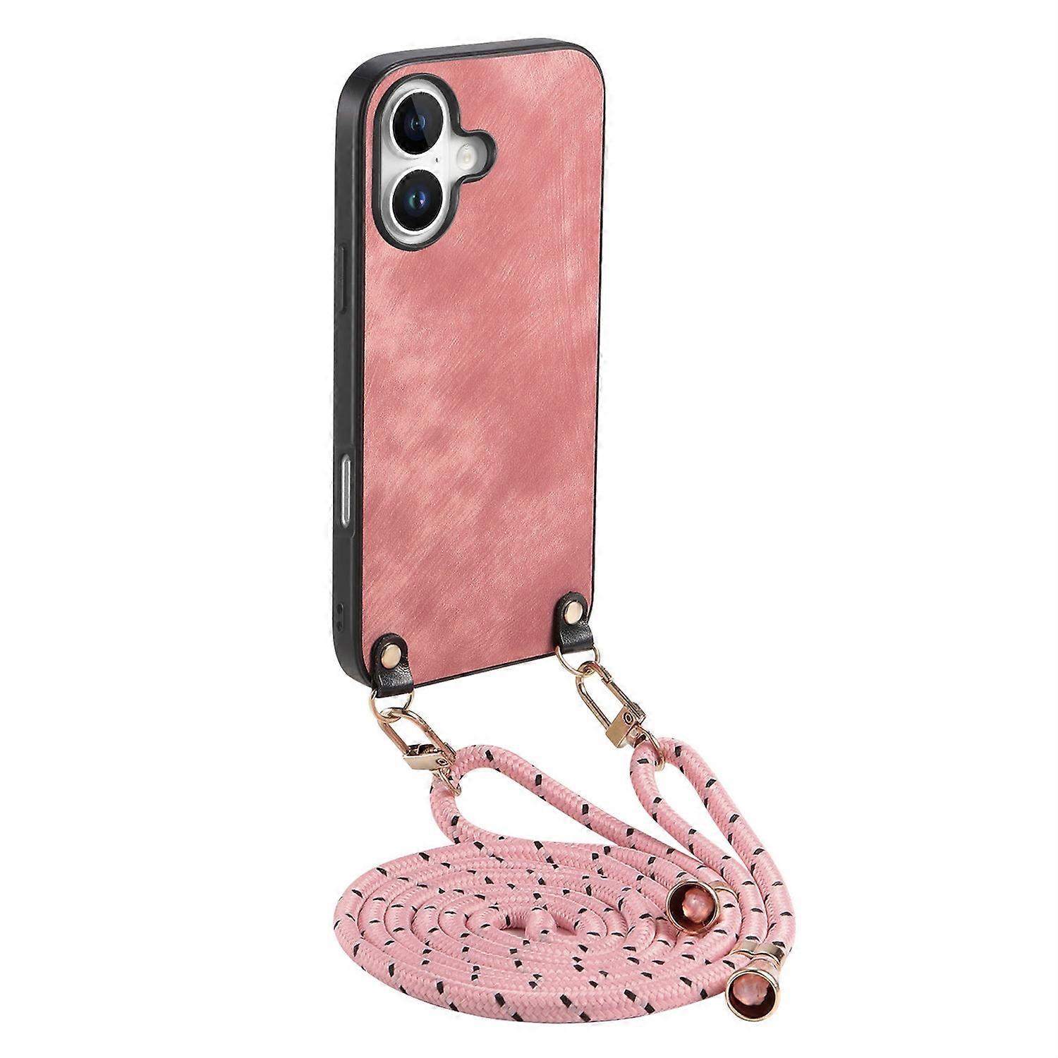 For iPhone 16 Plus Retro Leather Phone Back Cover with Adjustable Strap
