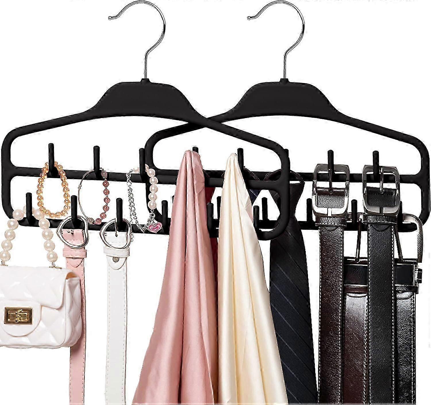 2 Pack Belt Hanger, 360 Degree Rotating Tie Rack with Hooks, Non-Slip Durable Hanging Closet Organizer Accessories Holder,39*41cm