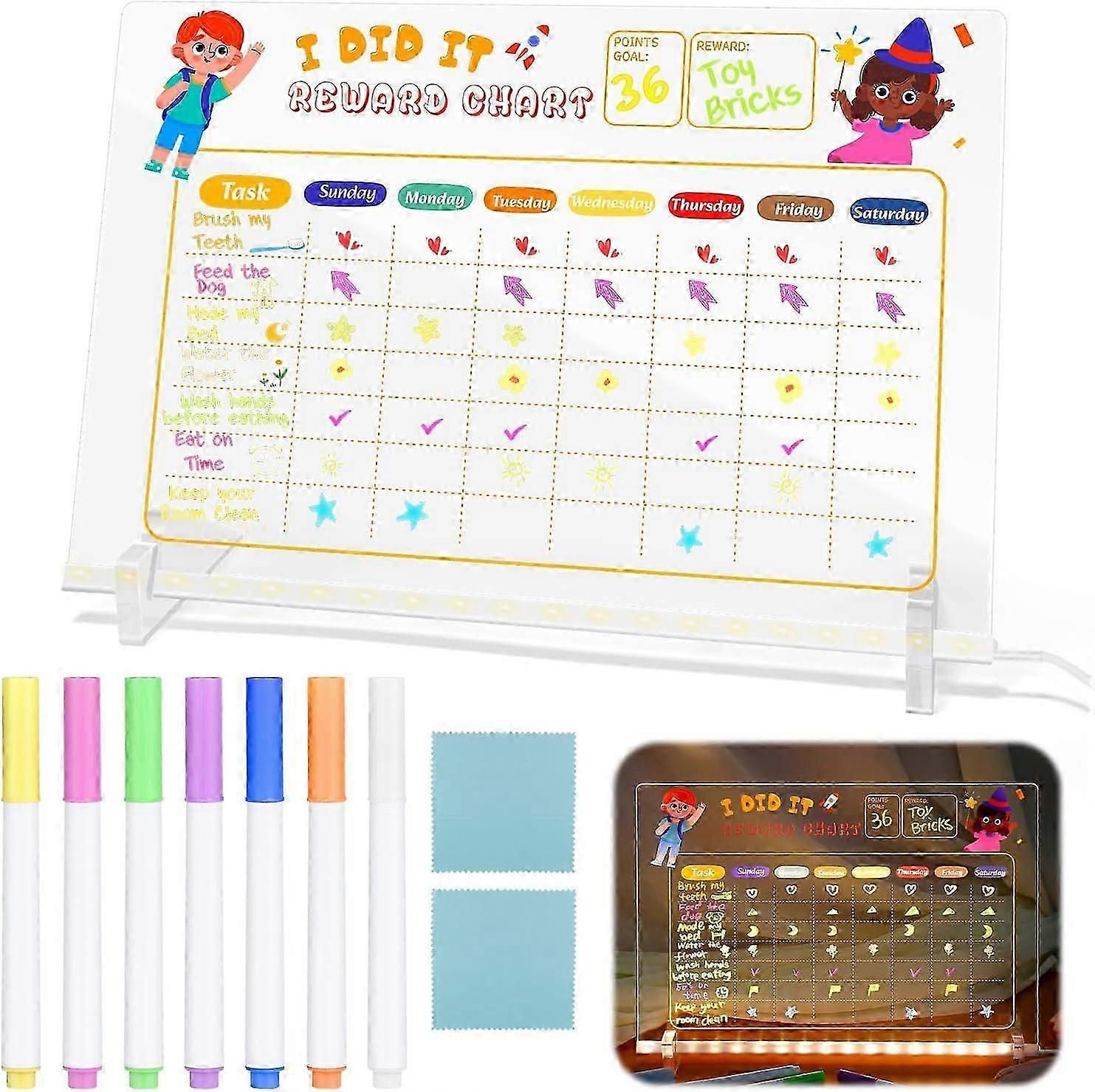 Light-Up Reward Chart for Kids - Customizable Chore & Behavior Chart with LED Lights for Routine & Responsibility Tracker
