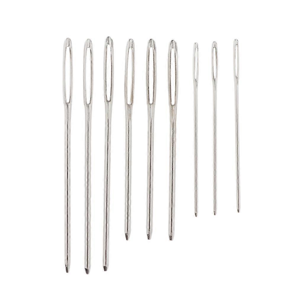 9x Large-Eye Blunt Needles & Threader Crafting Knitting Weaving Stringing Needle