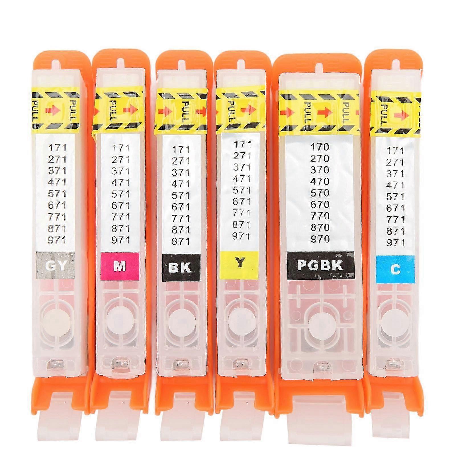 6Pcs 6 Color Printer Ink Cartridge Permanent Chip Fluent Robust Refill Ink Cartridge Large Small BK C M Y GY 570 571
