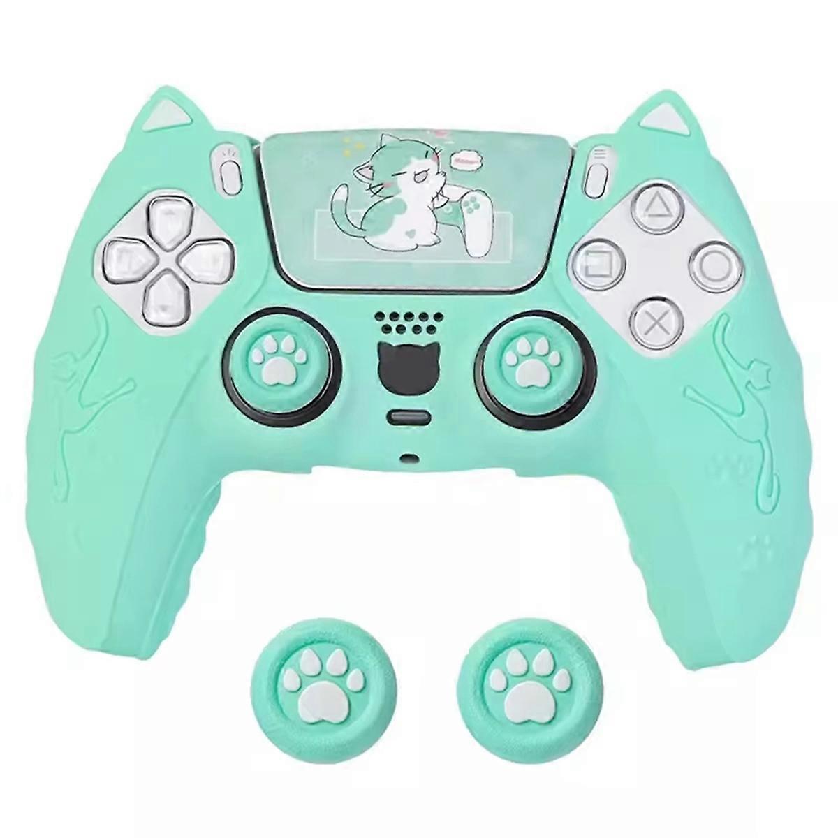 Silicone Cartoon Theme Cat Ear Handle Protective Cover for Protective Cover with Joystick Cap Green