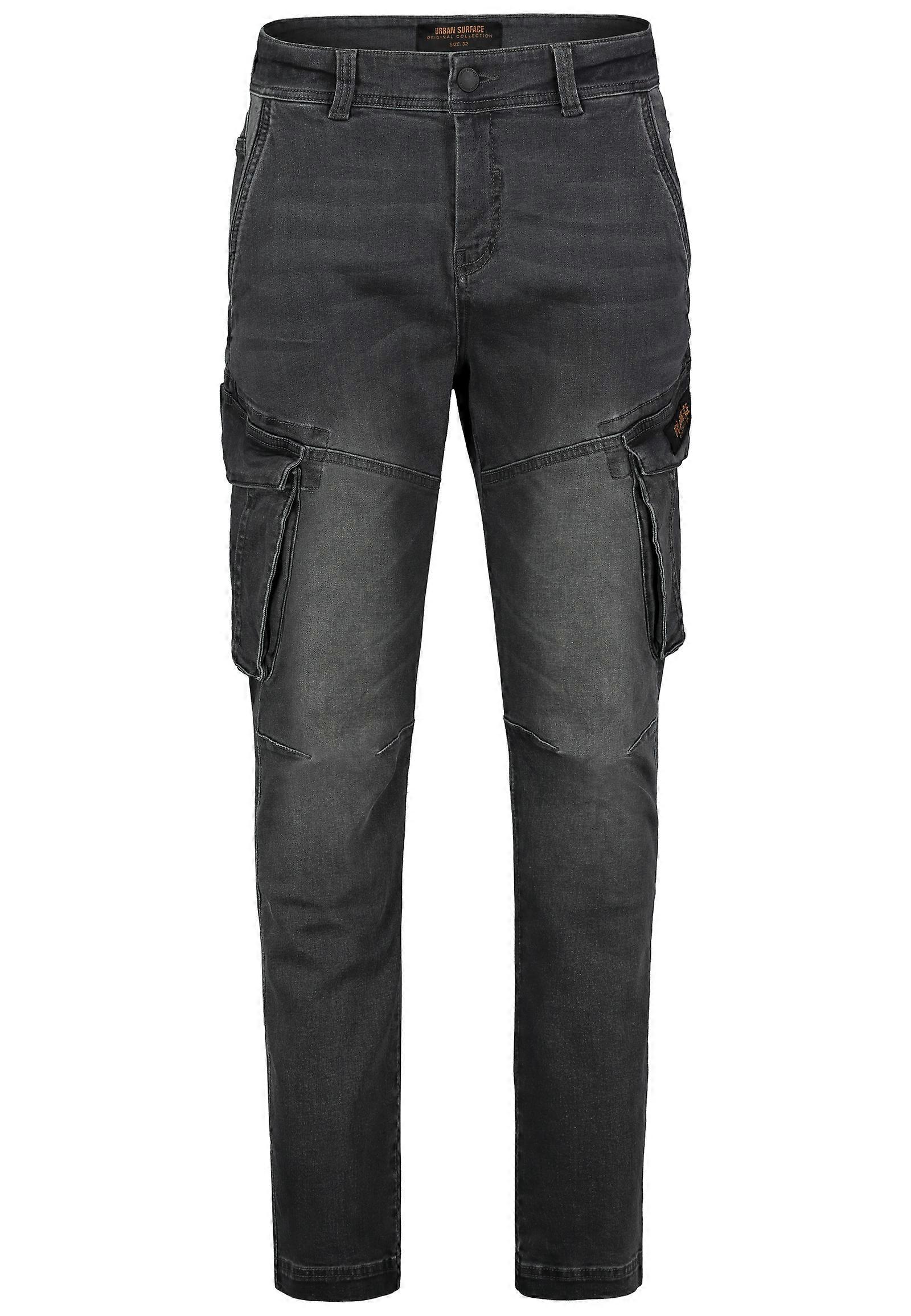 Mens Cargo Jeans with Side Pockets and Button Fly