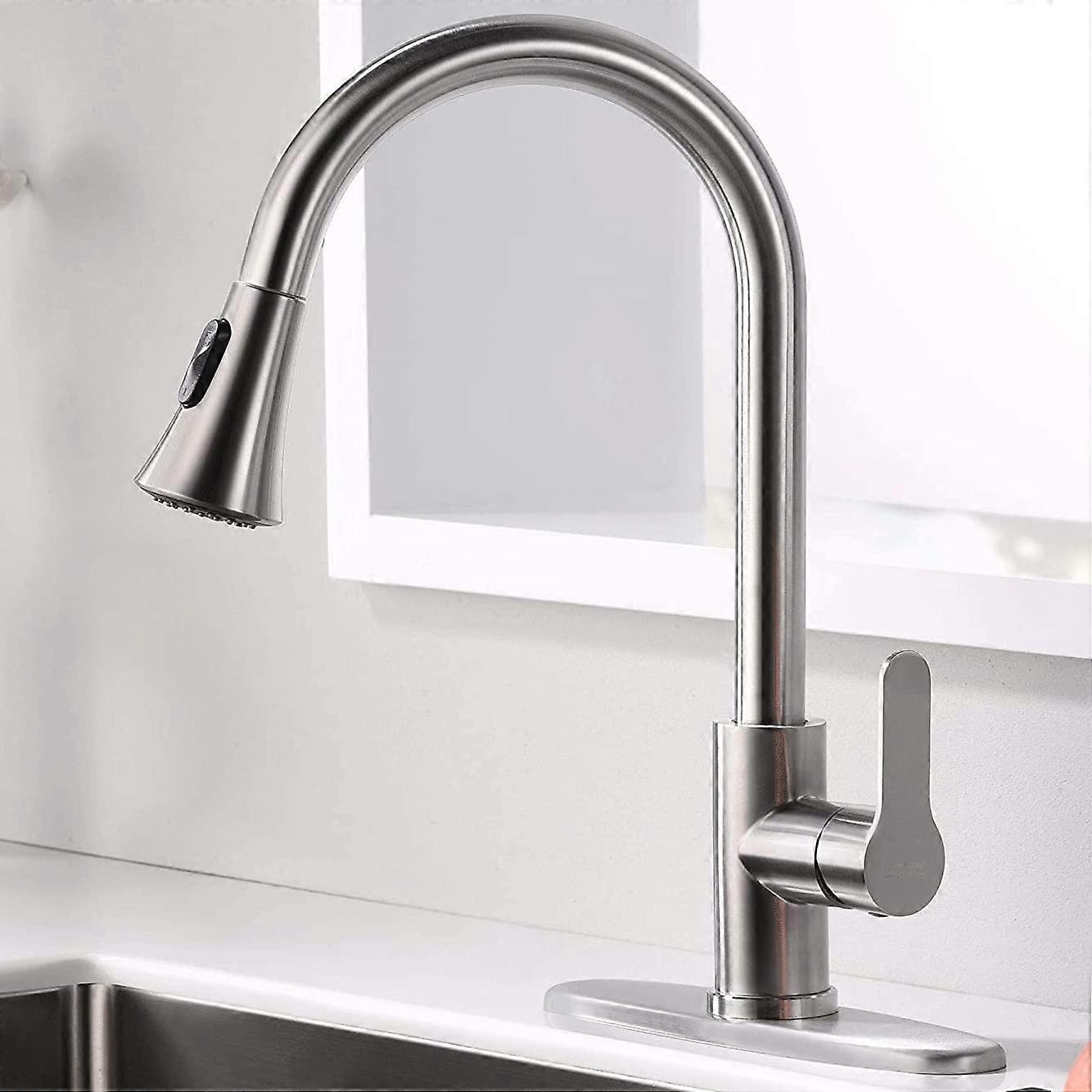 Kitchen Faucet Pull-Down Spray Two-Mode Stainless Steel Single Handle 1.8 GPM Brushed Nickel