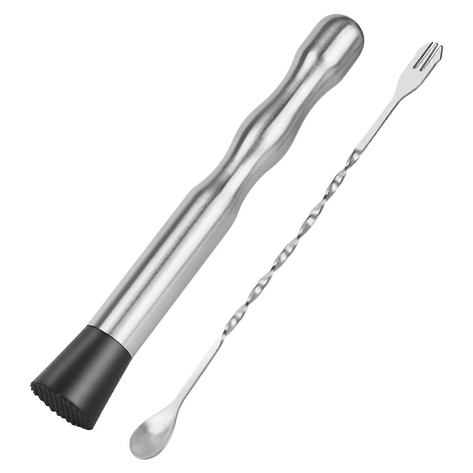 Stainless Steel Muddler Bar Spoon Set - 9" Muddler & 10" Cocktail Mixing Spoon for Mojito Drinks
