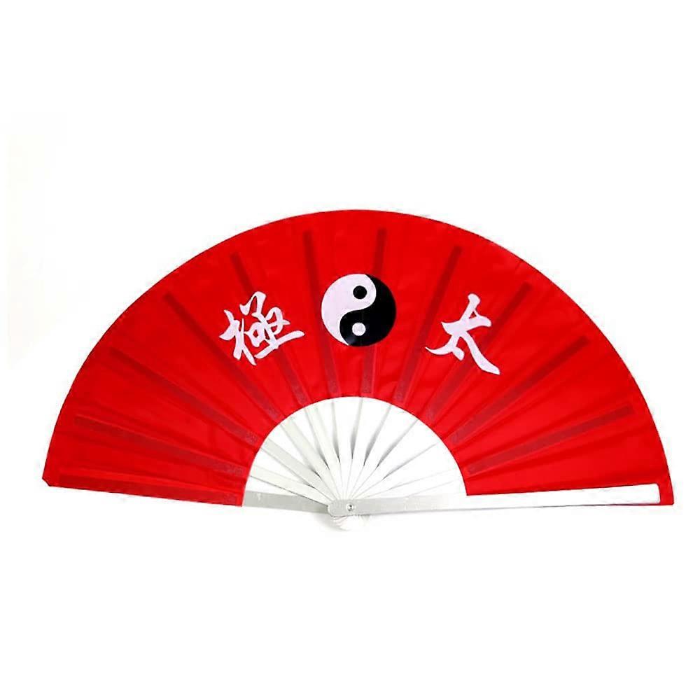 Tai Chi Pattern Decorative Folding Fans Aluminium Alloy Red For Chinese Kung Fu Performance, Dance Training