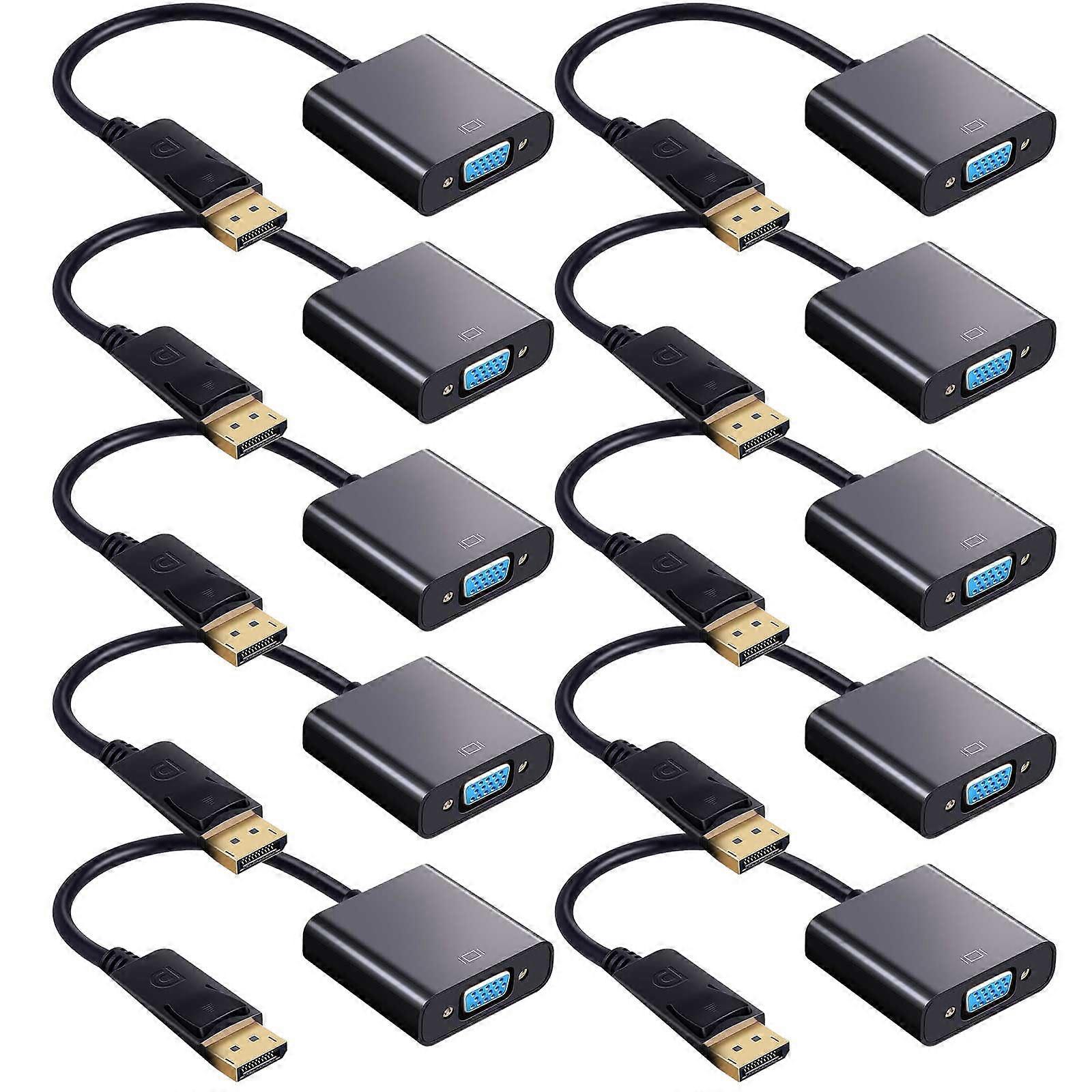 10 Pack DisplayPort to VGA Adapters Gold Plated Compatible with Laptop, Monitor, PC, Projector (Black)