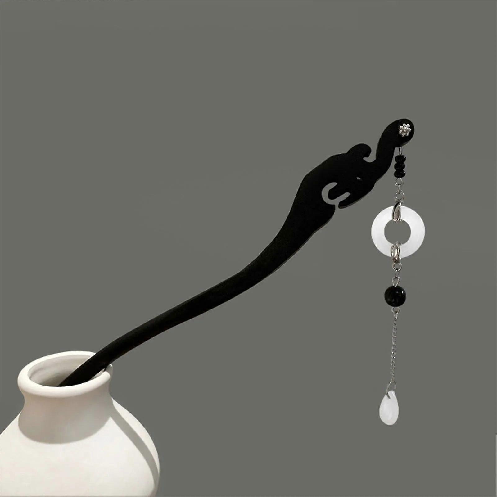 Vintage Chinese Style Wooden Hair Sticks With Moon Tassel Hairpin - Hanfu Hair
