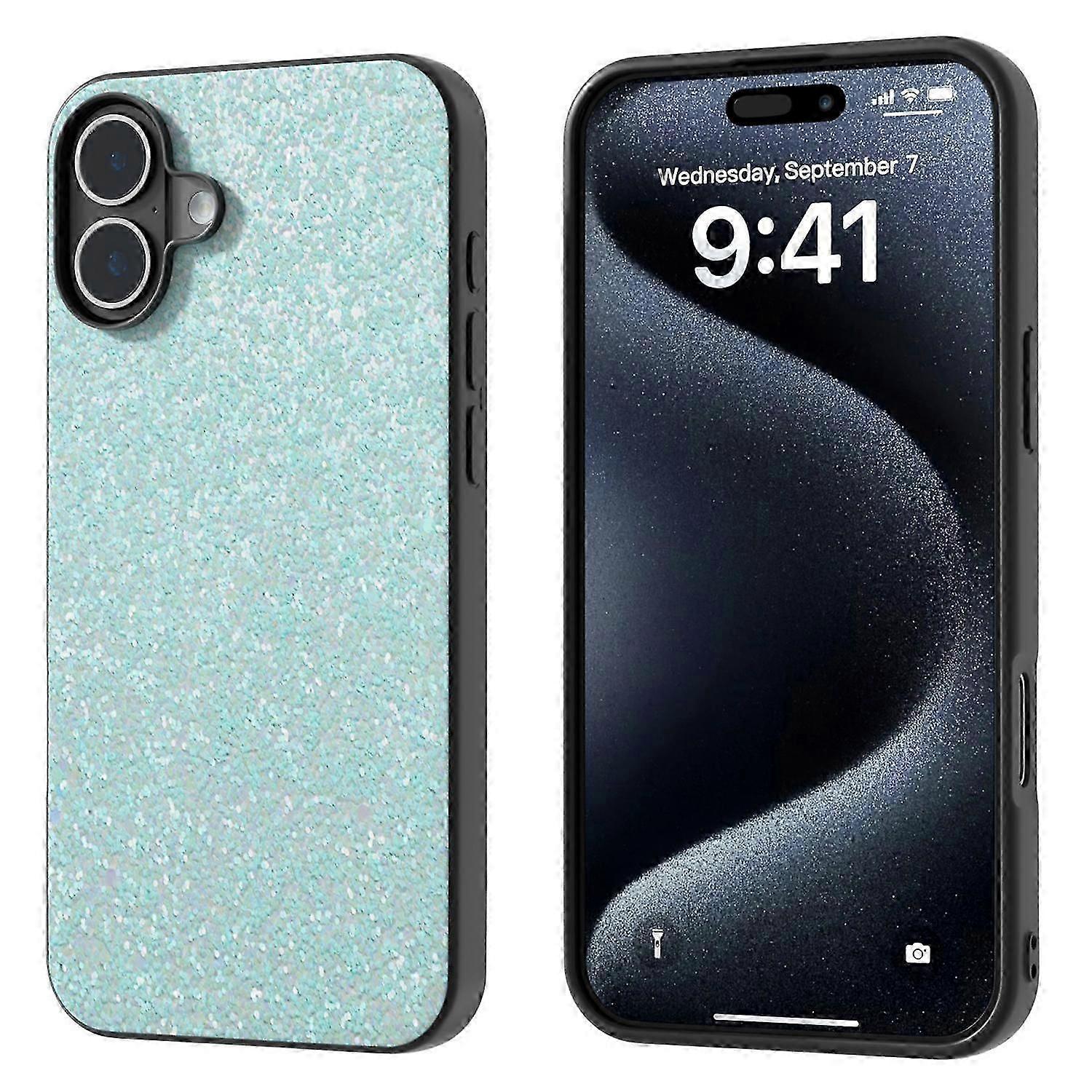 For iPhone 16 Case Glitter PU Covered PC+TPU Phone Shell