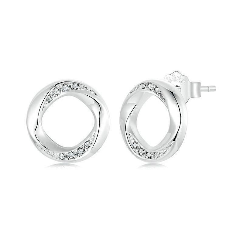S925 Sterling Silver Platinum Plated Lucky Mobius Ring Stud Earrings SCE1715