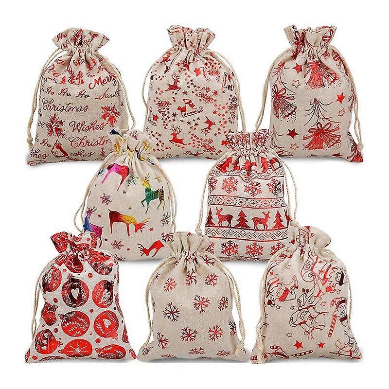16Pcs Christmas Drawstring Gift Bags Burlap, Candy 