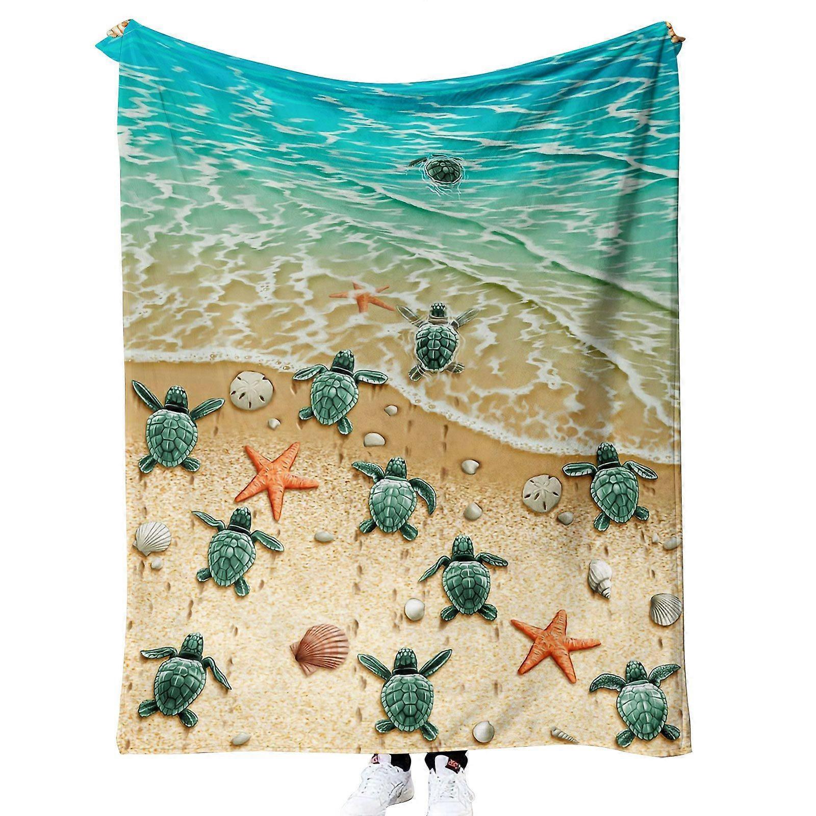 Personalized Turtle and Starfish Super Soft Fleece Blanket for Sofa Bed (50 X 60 Inch)