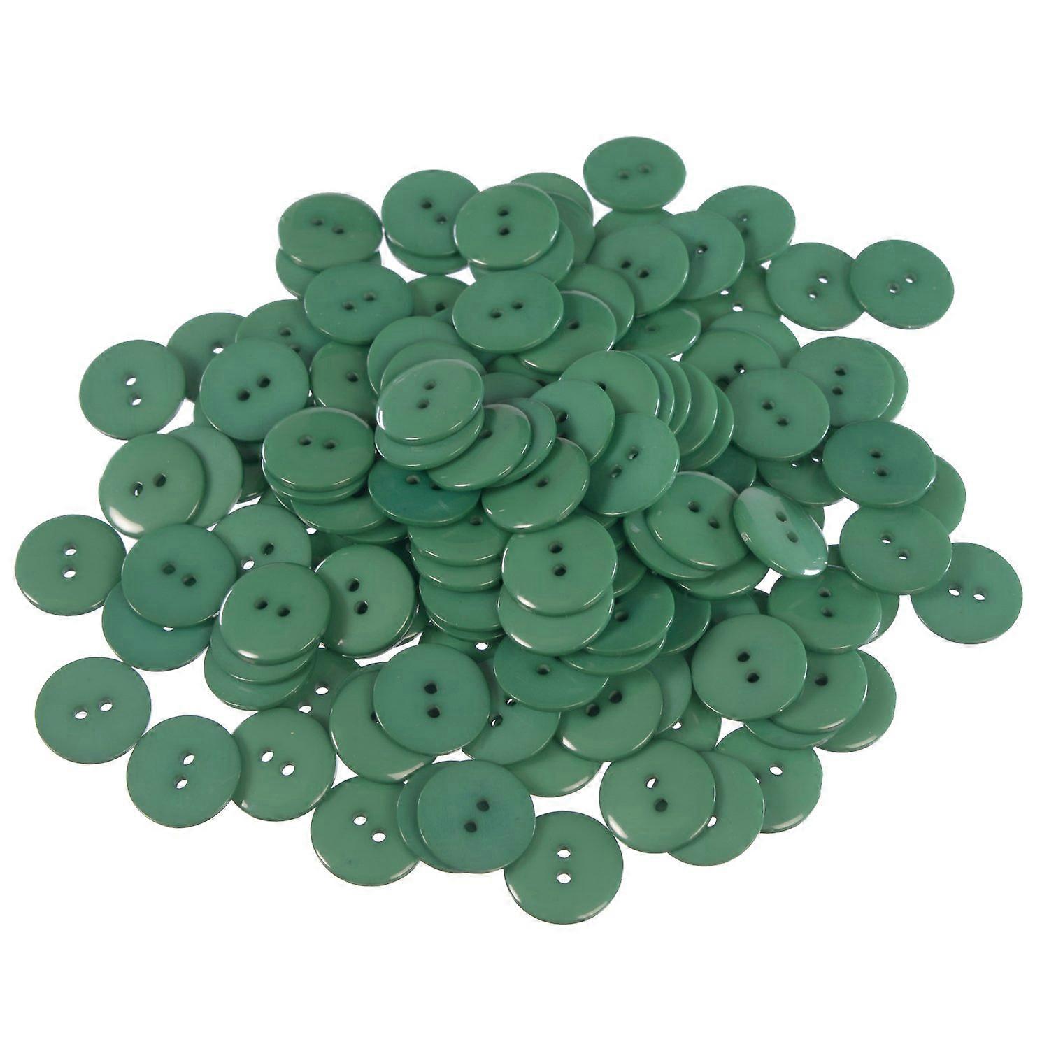100pcs Green Polyester Buttons - 2 Hole Basic Round Top - Shiny Finish - 30L (19mm) Sewing Accessories
