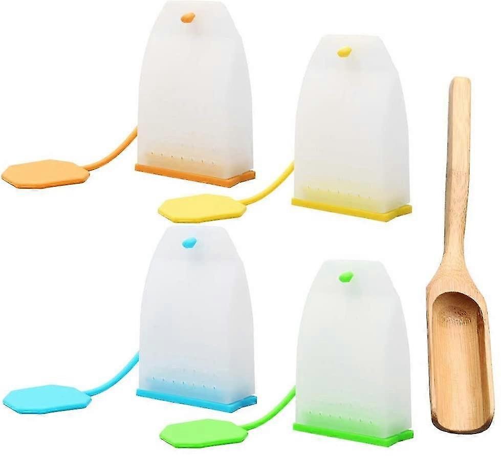 4 Pack Silicone Tea Infuser, Reusable Loose Leaf Tea Strainer Set with Spoon, 4 Colors