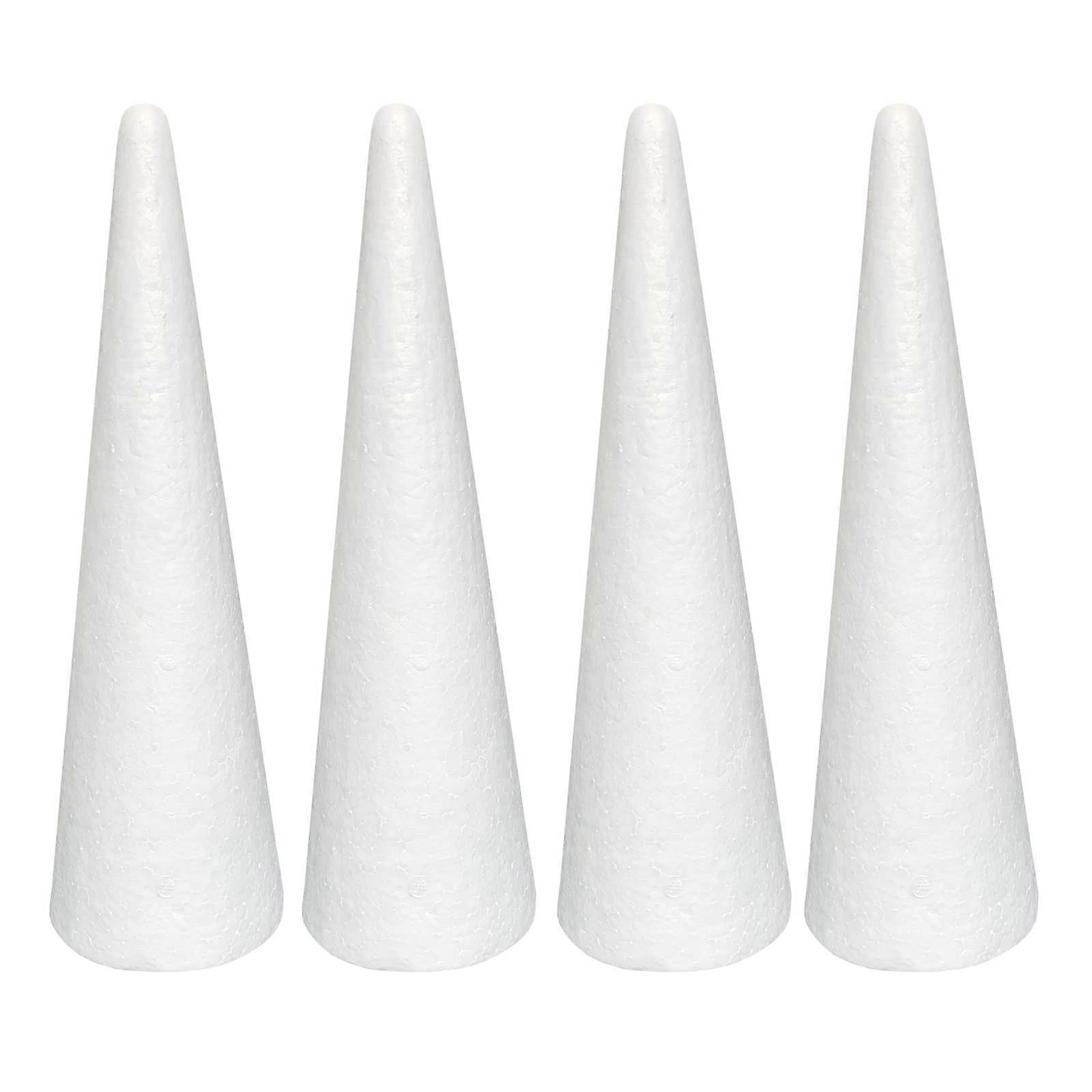 Foam Cones for DIY Arts and Crafts (3.55x11.8in, 4 Pack), White Polystyrene Christmas Tree Craft