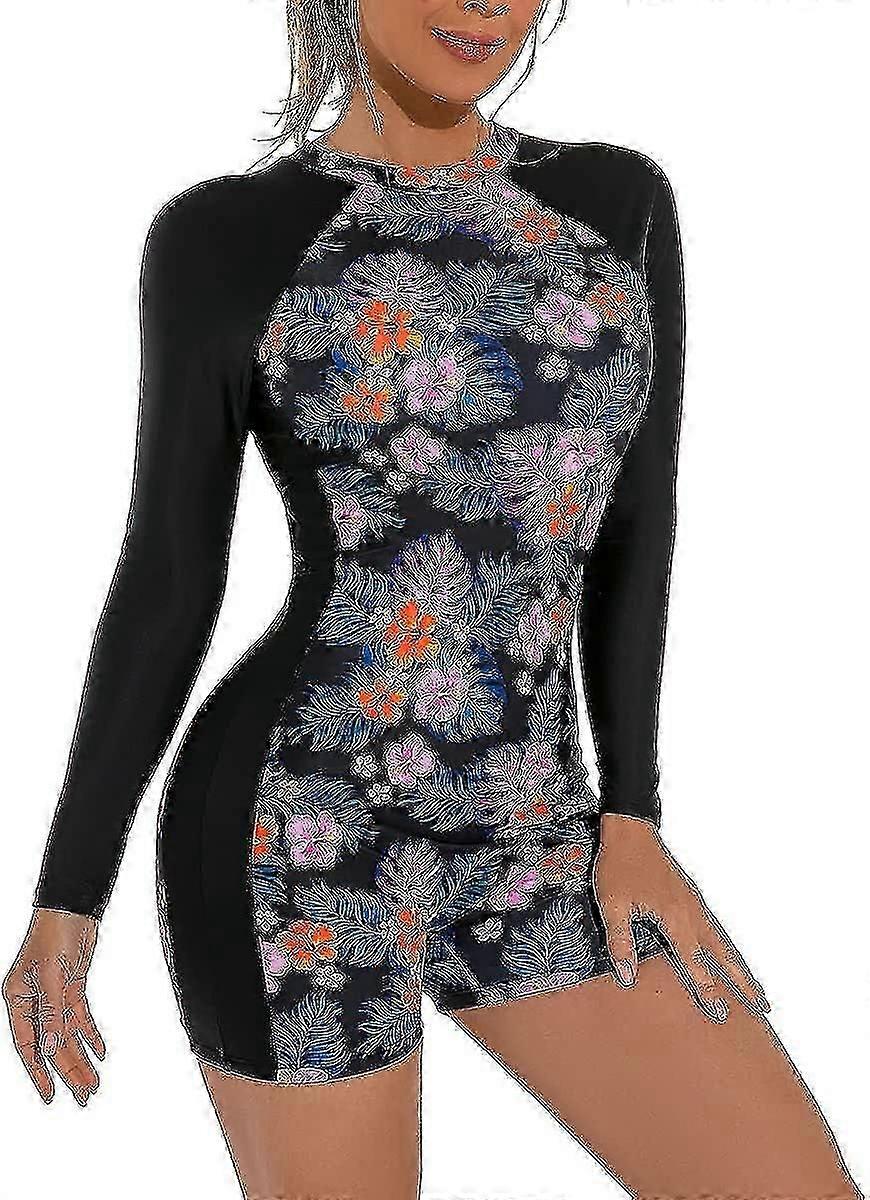 Maillot de bain Tropical Floral Print Zip Front Rash Guard pour femmes 2024