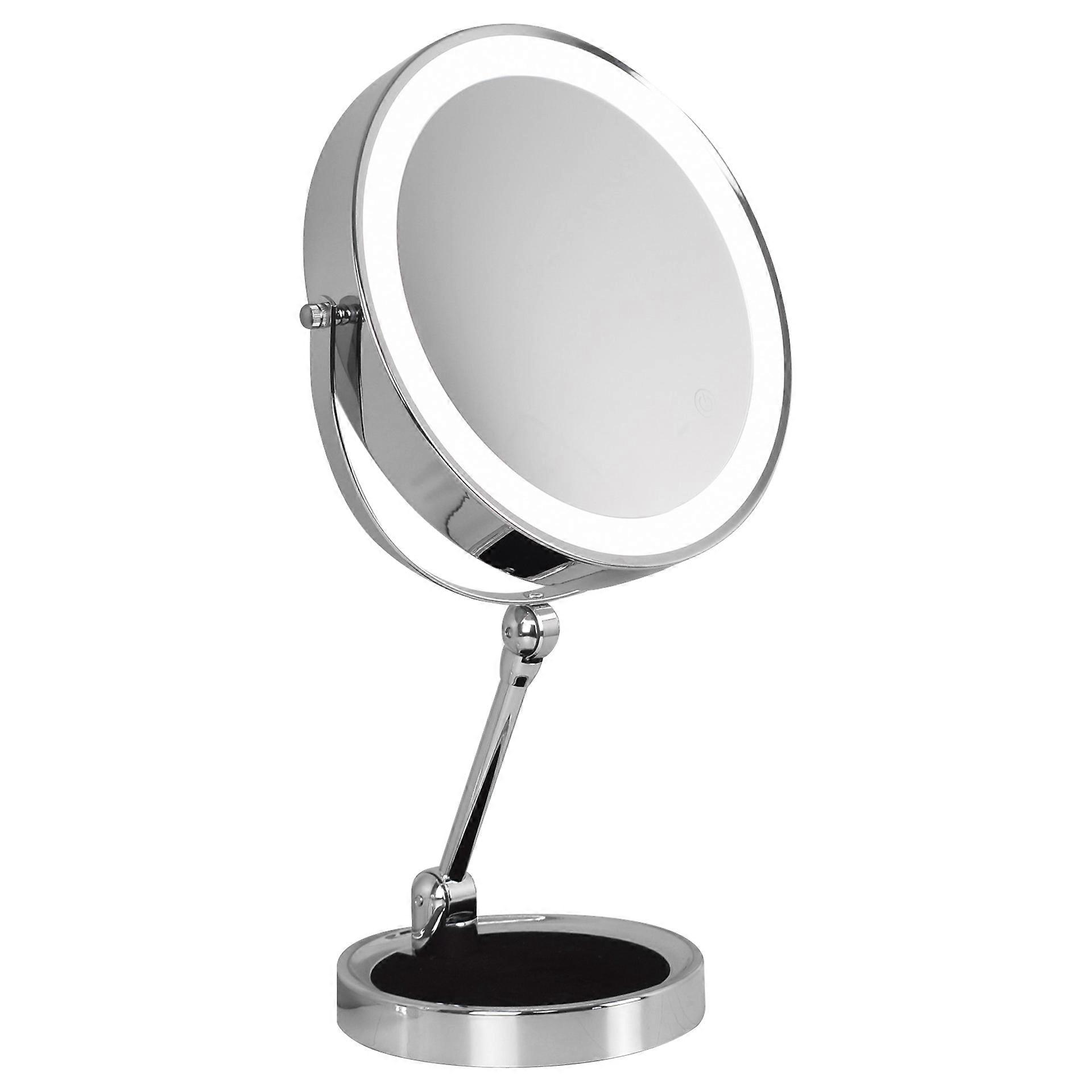 Makeup Mirrors 9 Inch Folding Makeup Mirror 5X Magnification Touch Control LED Light Double-Sided Vanity Mirror Silver