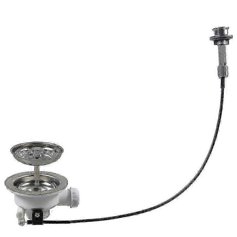 Kitchen Sink Drainage System with Cable Control, Removable Filter Basket and Waste Disposal Kit