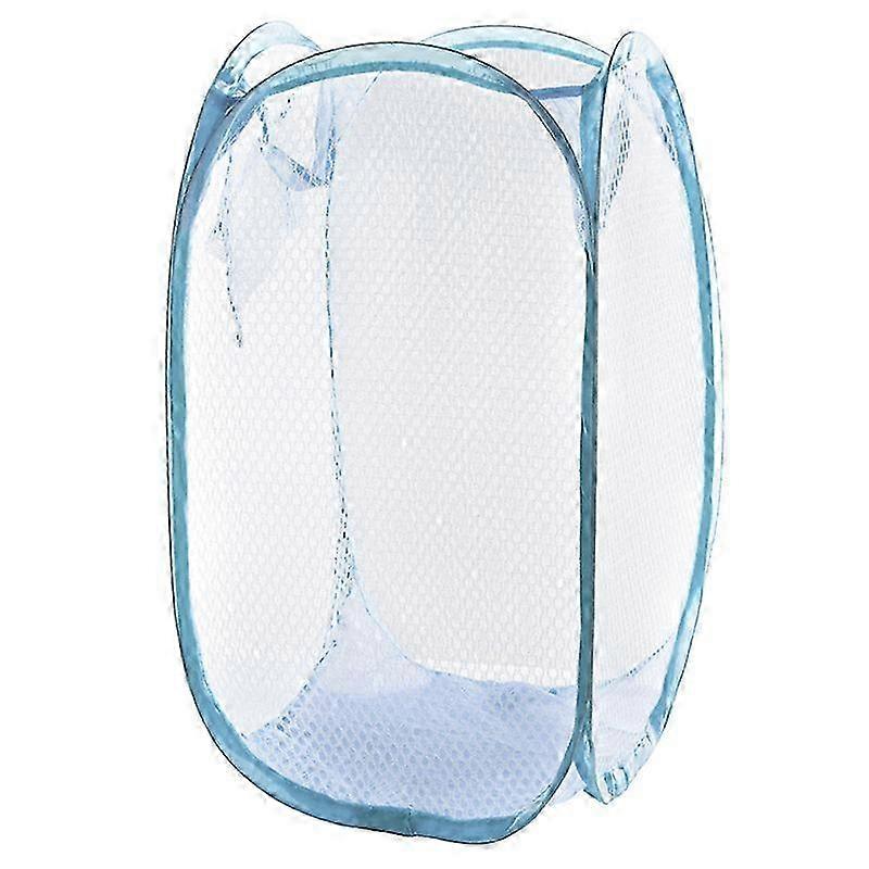 Foldable Up Easy Open Mesh Laundry Clothes Hamper Basket for College Dorm Sky Blue