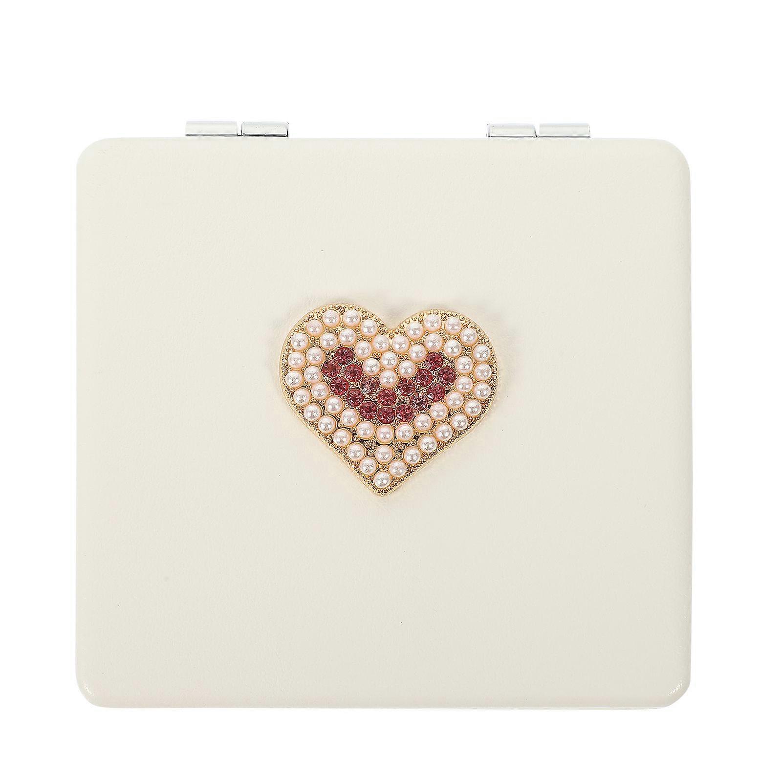 Compact Portable Heart Shaped Makeup Mirror with Pu Finish – High Definition Reflection for Travel and Precise Makeup Application