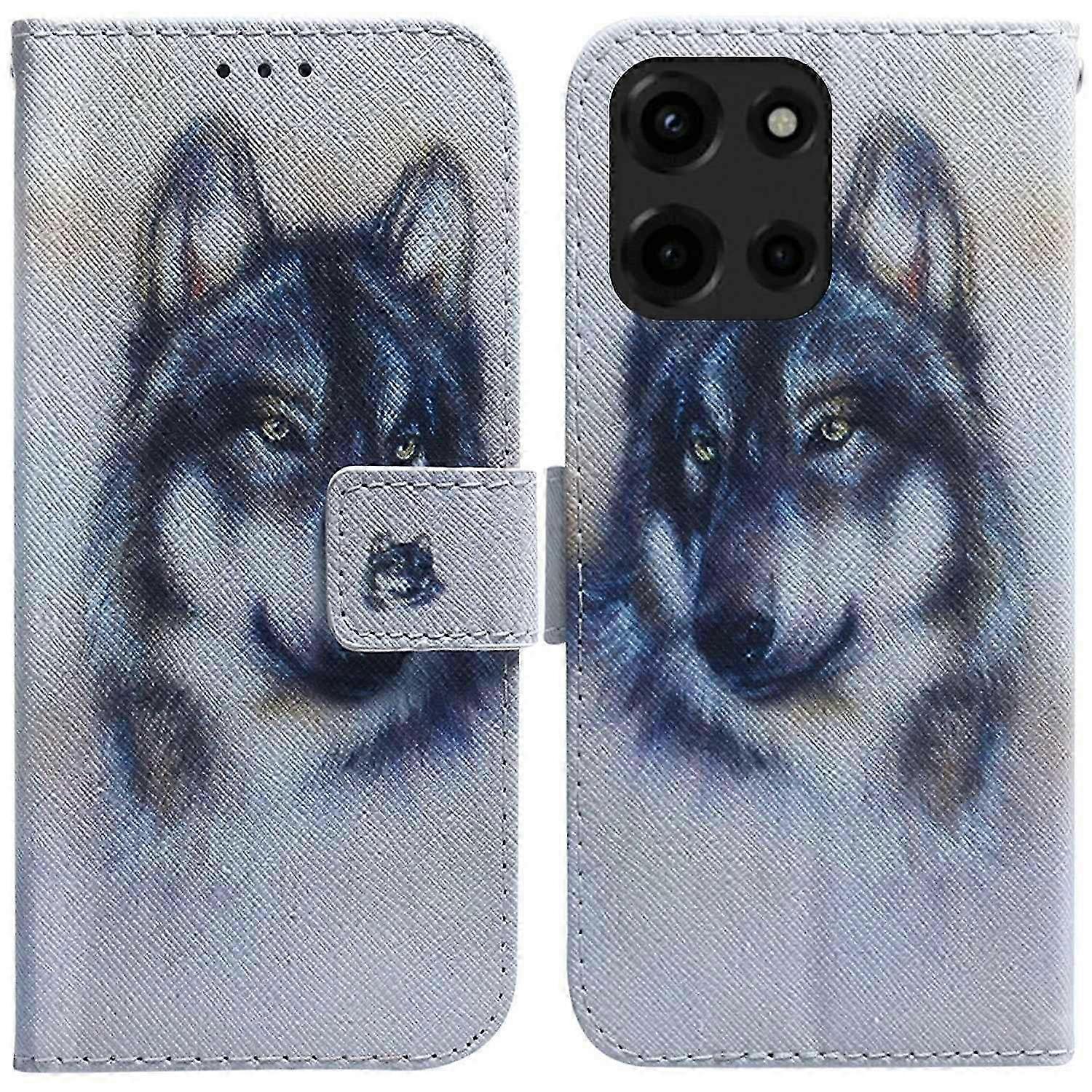 Wallet Case Pattern Print Leather Phone Cover Compatible with Certain Brand Smartphone - Wolf Design for 5G Models (2025)