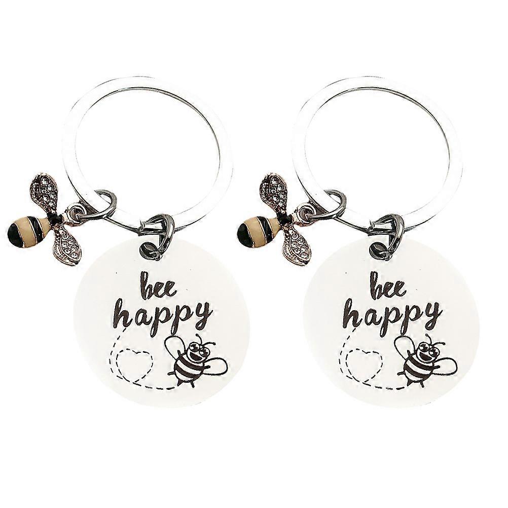 2Pcs Decorative Keychains Bee Shaped Key Pendants Keychain (Silver)