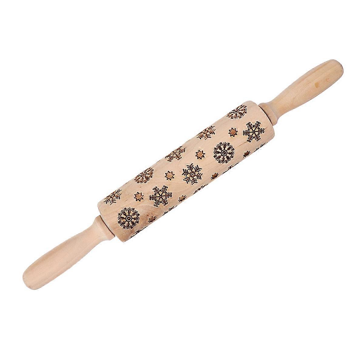 Bakery Rolling Pin Christmas Pattern Cylindrical Light Brown 35X5cm Baking 1Pack
