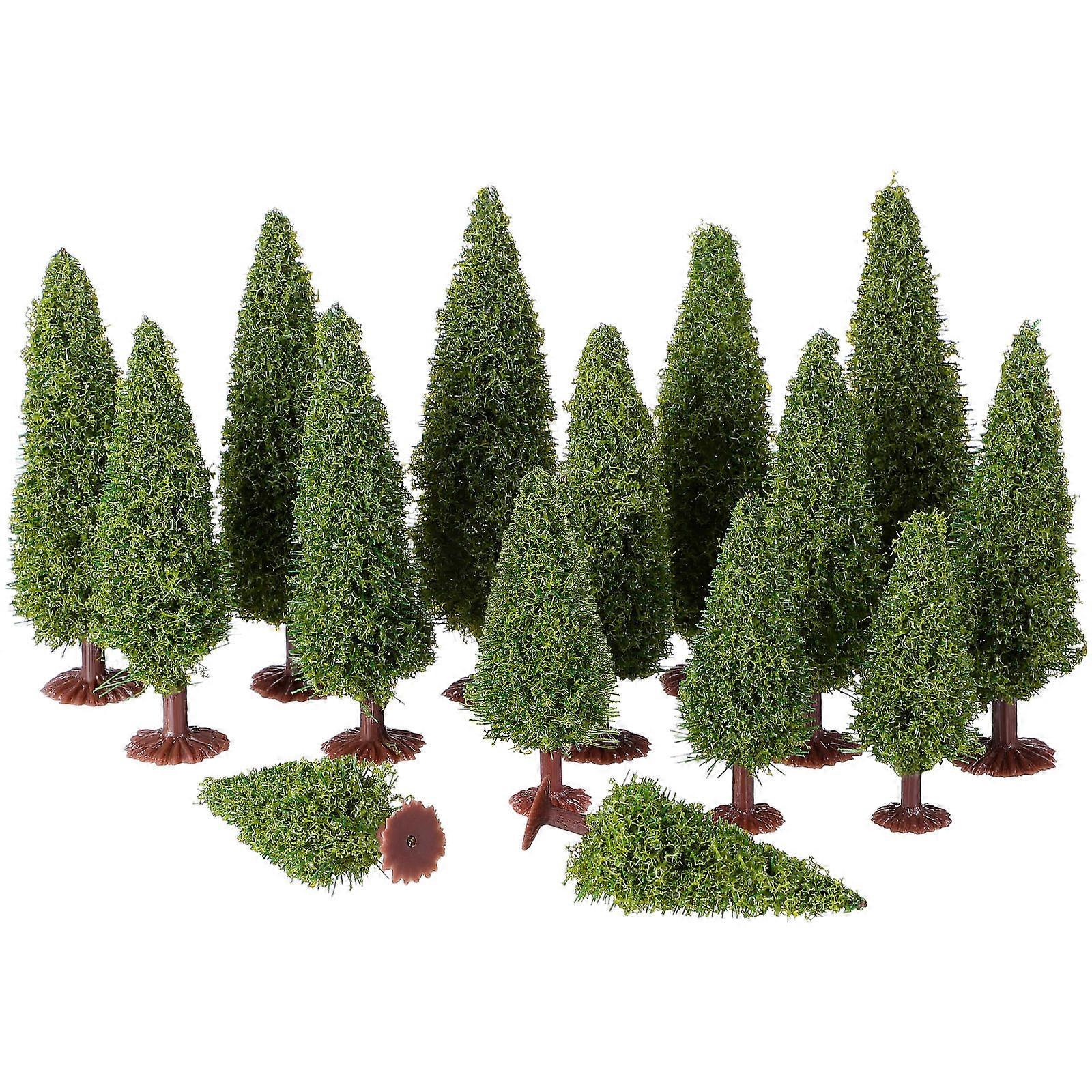 Artificial Model Trees Powder 15pcs Mixed Pine Cedar Birch Bushes Green Landscape 3 Sizes for DIY Railway Scenery
