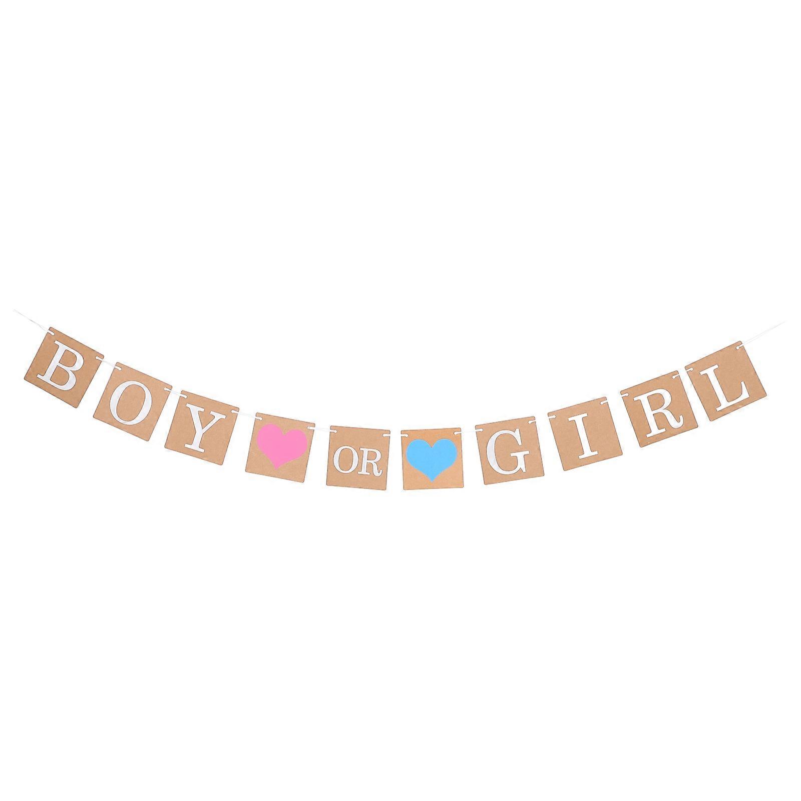 Boy Or Girl Decor Gender Reveal Sign Brown Kraft Paper Rope Rectangle Shape Party Decoration 1Pcs