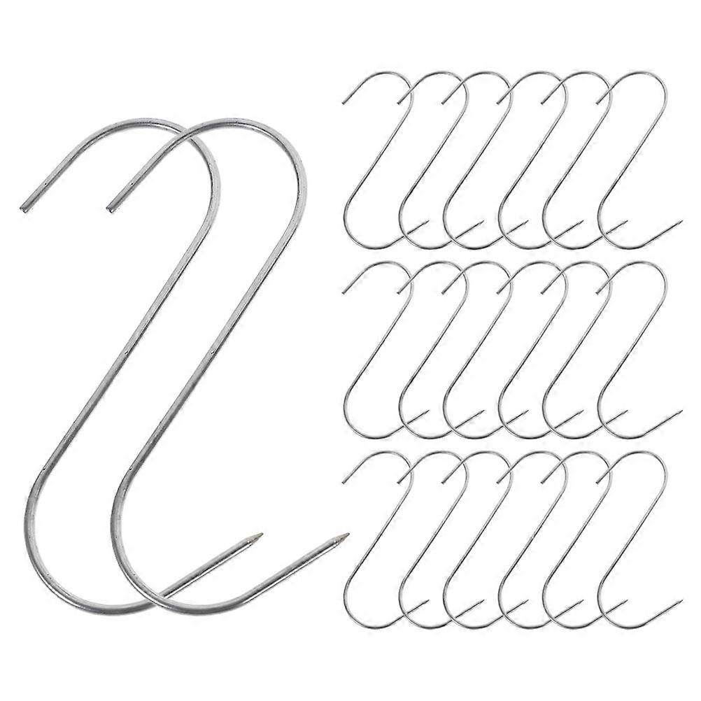 20PCS Stainless Steel Pointed S Hooks for Meat Hanging, Heavy Duty Barbecue, Curing, Sausage, Bacon, Multi Purpose Processing & Organizing Accessory