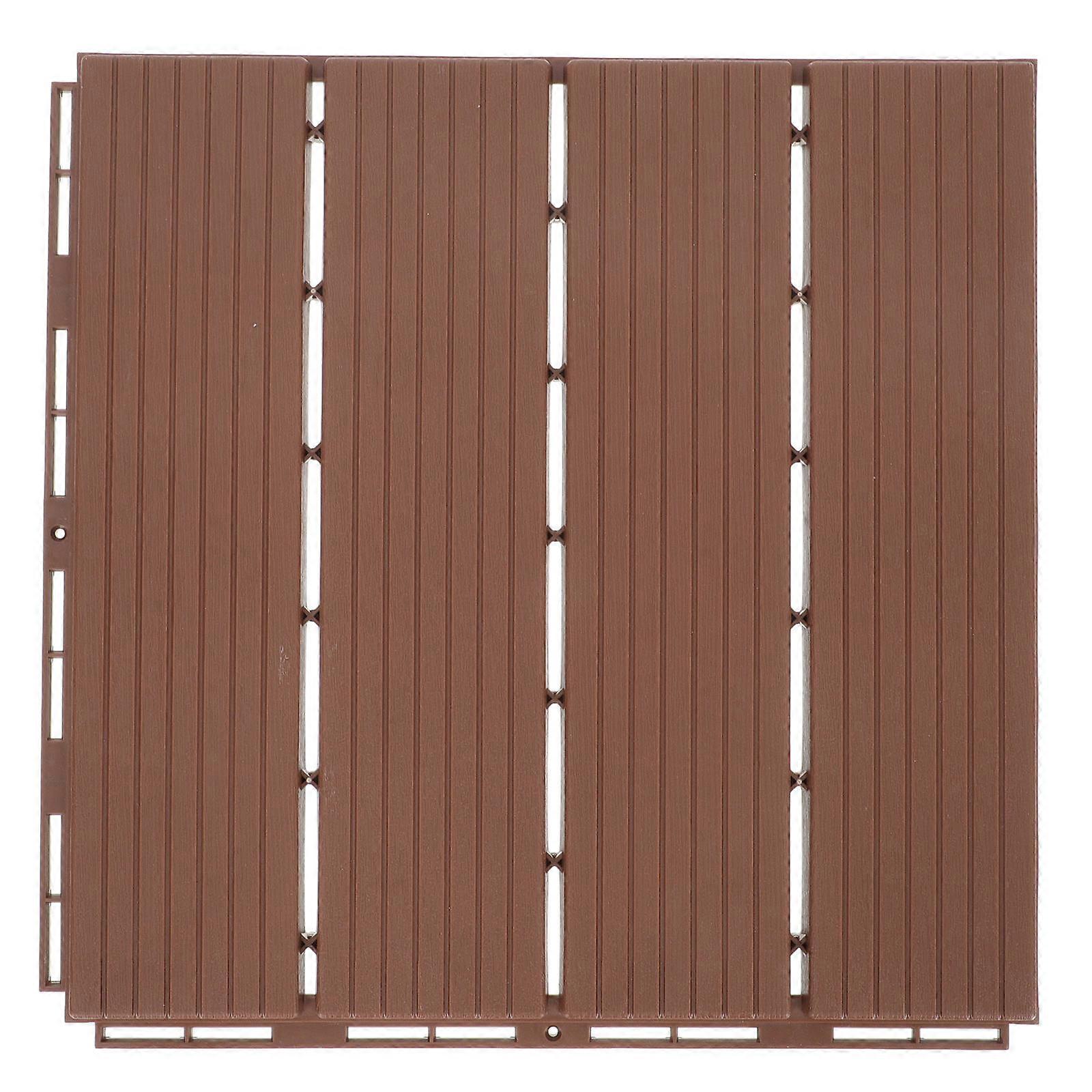 Wood Plastic Splicing Flooring for Garden, Fire Resistant Outdoor Decking Tiles, Easy Install Brown Red Striped Panels for Patio and Terrace
