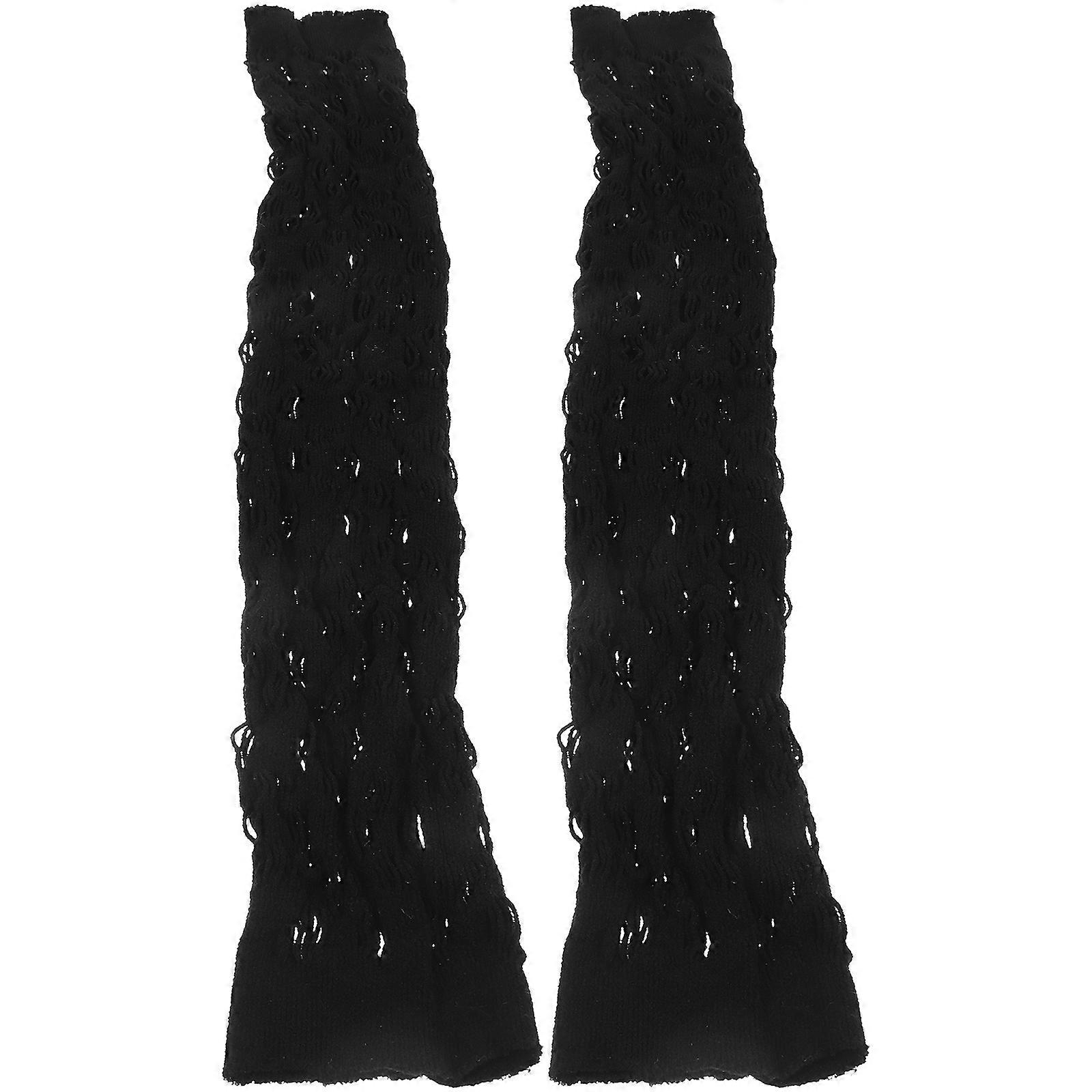 Fingerless Mesh Gloves Women Long Gloves Cosplay Style Black Polyester Fashion Accessory 1 Pair
