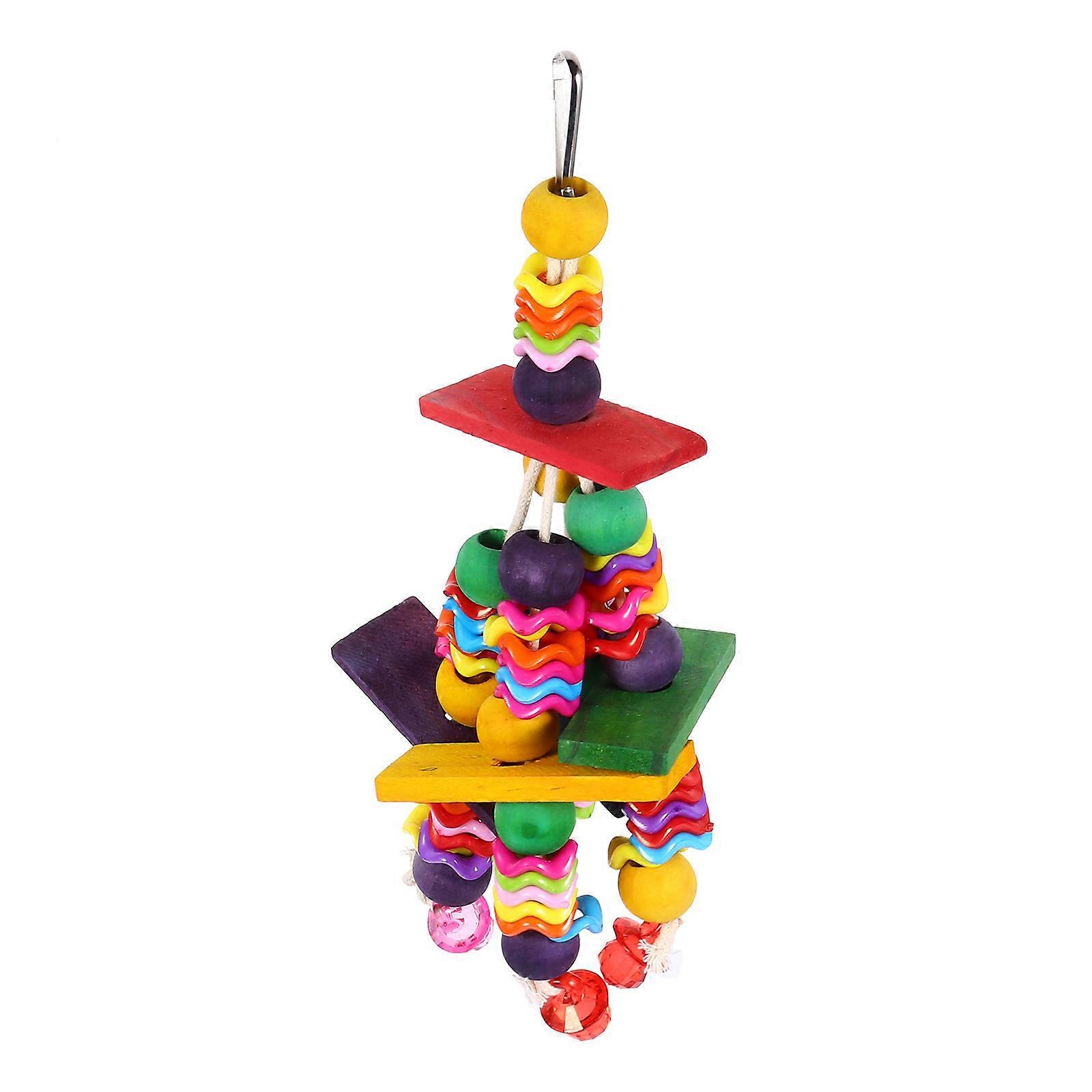 Bird Chewing Toy Natural Wood Pet Parrot Teeth Grinding Indoor Pet Activity Colorful Hanging Design 1Pcs