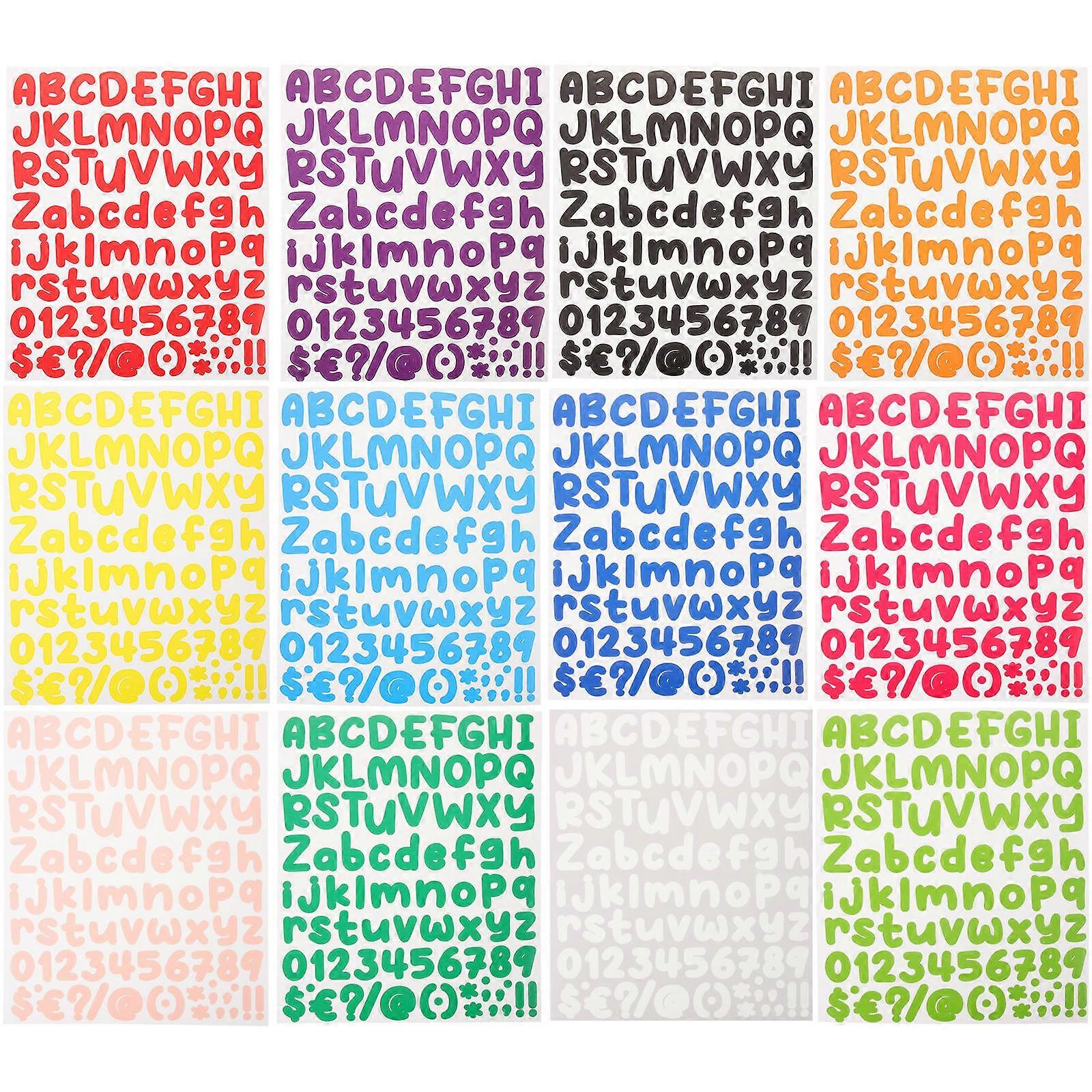 Letter Number Stickers Scrapbooking Assorted Color 23x19.3Cm 12Sheets For present Giving